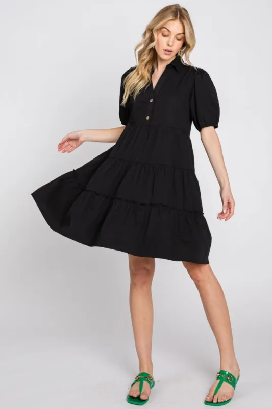 Black Collared Tiered Dress sold by Pinkblush