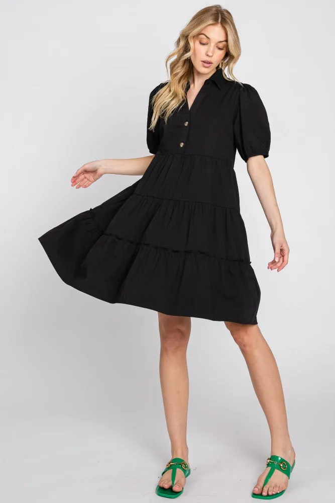 Black Collared Tiered Dress sold by Pinkblush