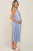 Blue Striped Sleeveless Maternity Midi Dress sold by Pinkblush