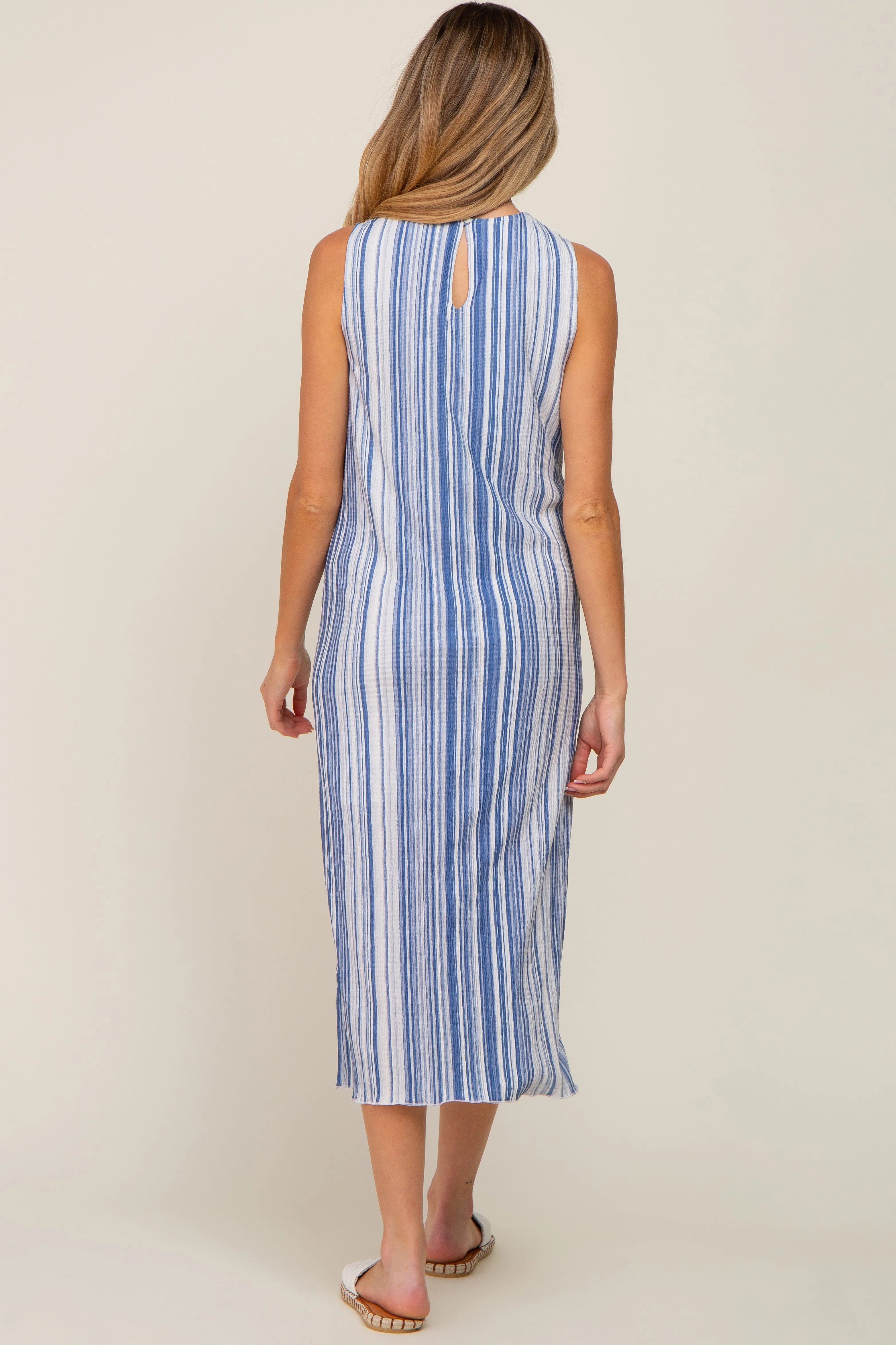 Blue Striped Sleeveless Maternity Midi Dress sold by Pinkblush product image thumbnail 3