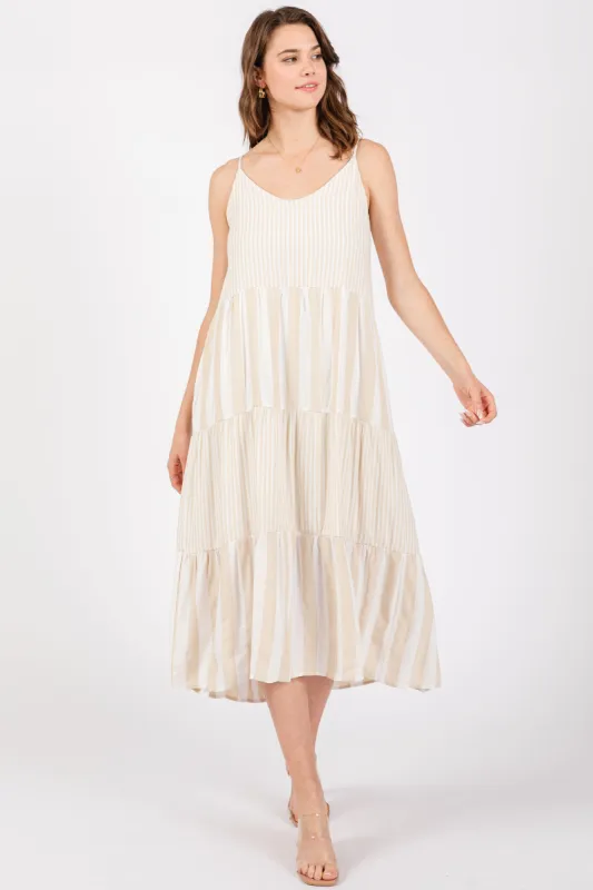 Beige Striped Side Pocket Midi Dress sold by Pinkblush