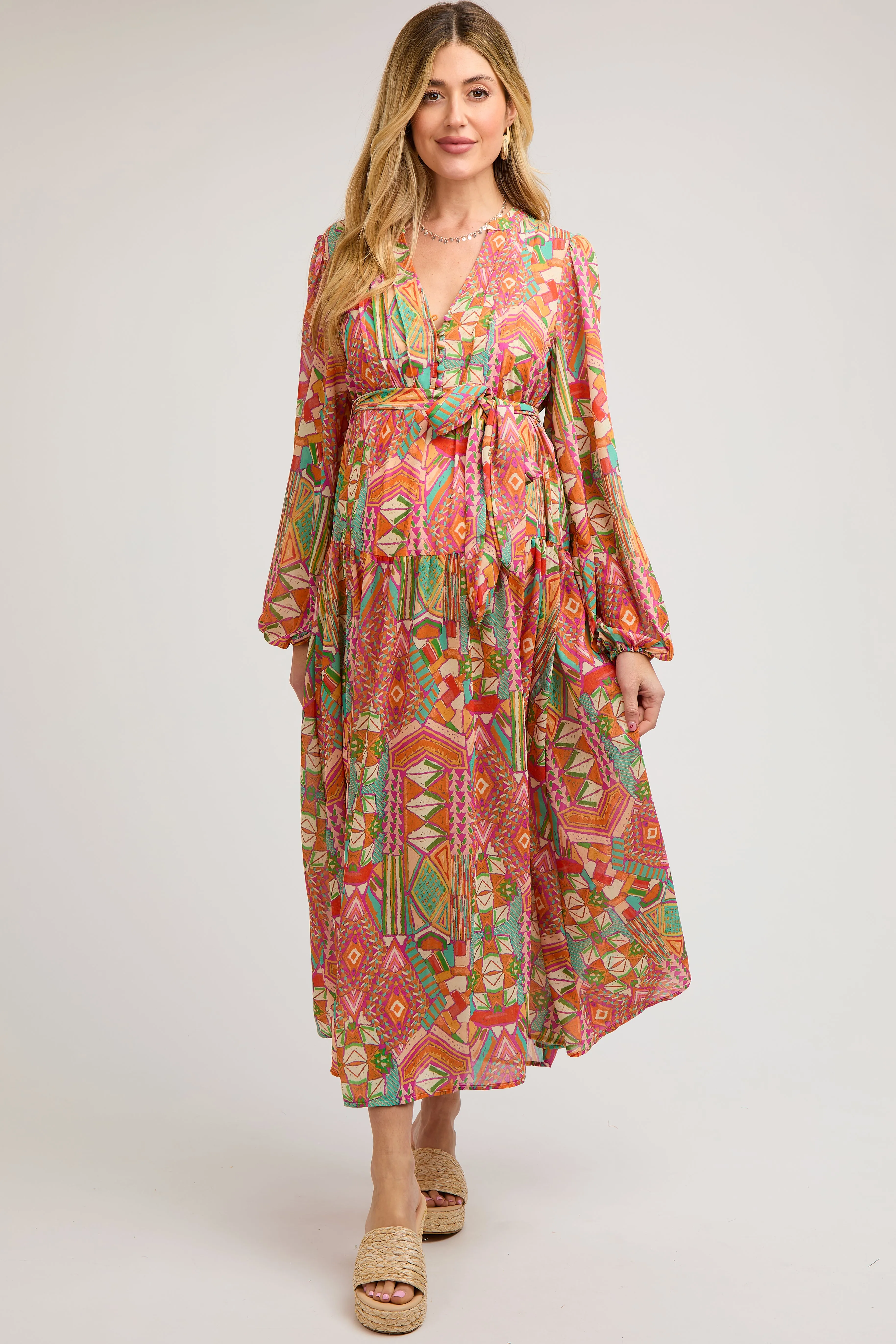 Orange Button Front Ruffle Maternity Midi Dress sold by Pinkblush product image thumbnail 2