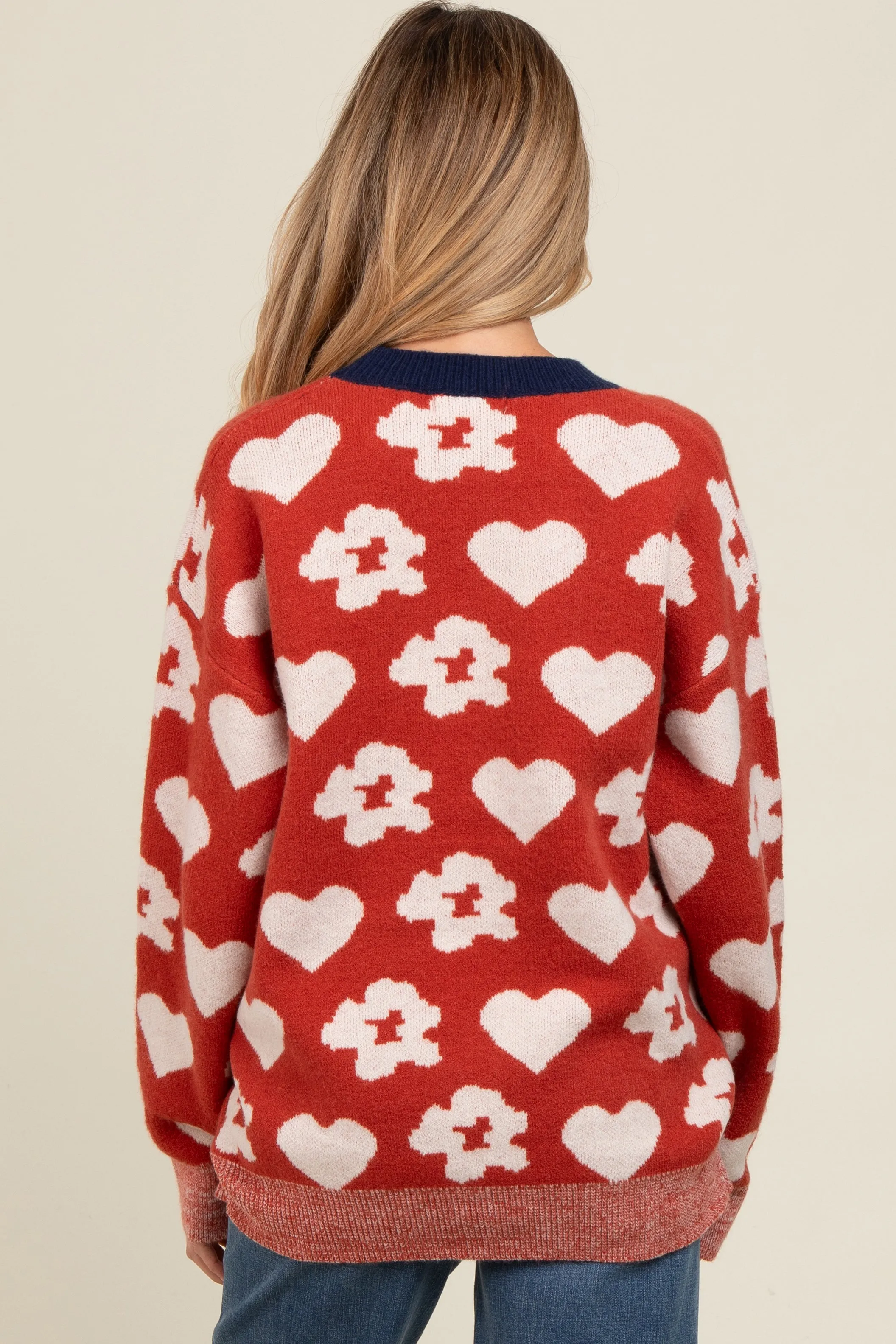 Rust Floral Heart Print Maternity Sweater sold by Pinkblush product image thumbnail 3