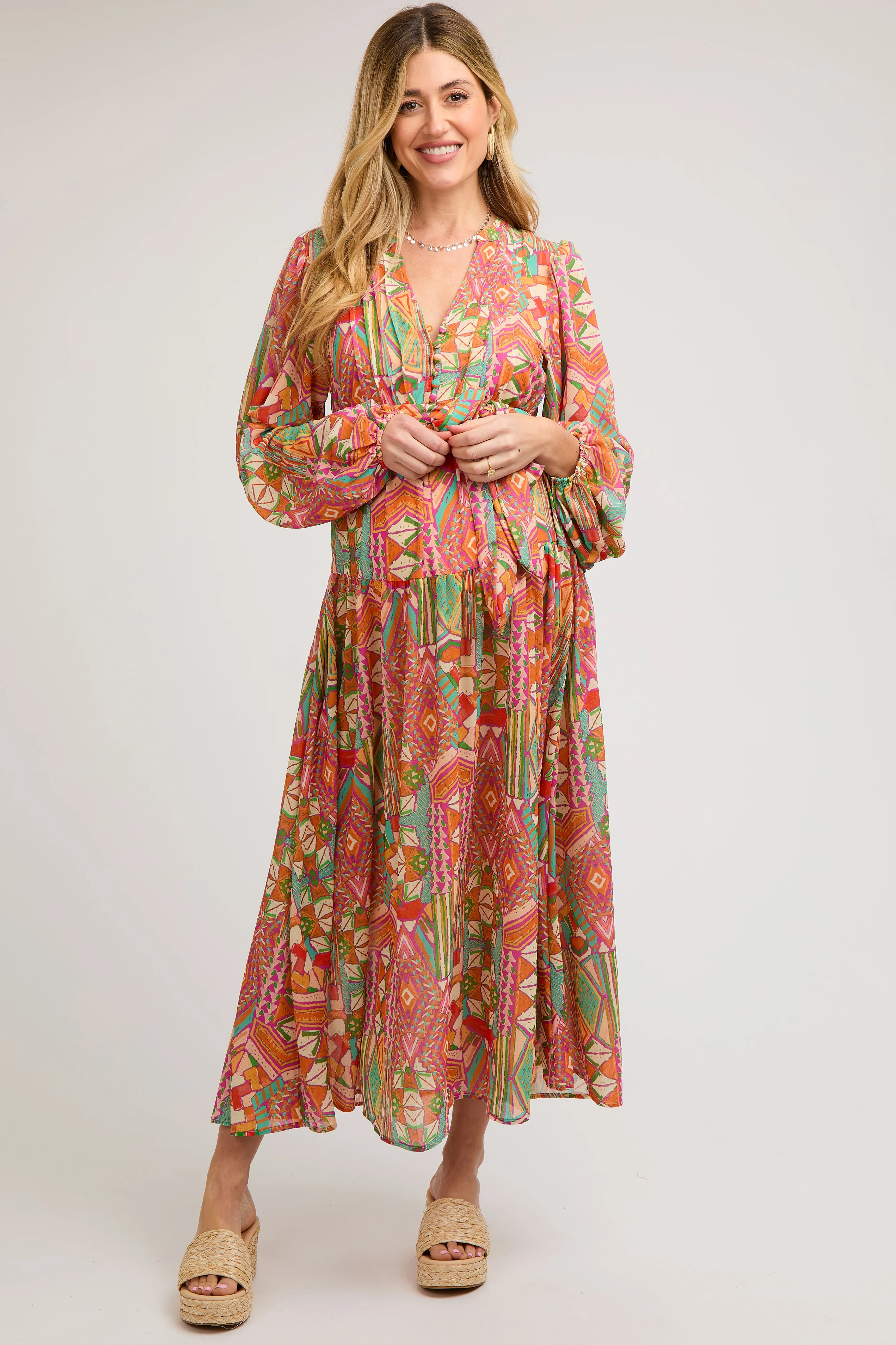 Orange Button Front Ruffle Maternity Midi Dress sold by Pinkblush product image thumbnail 3