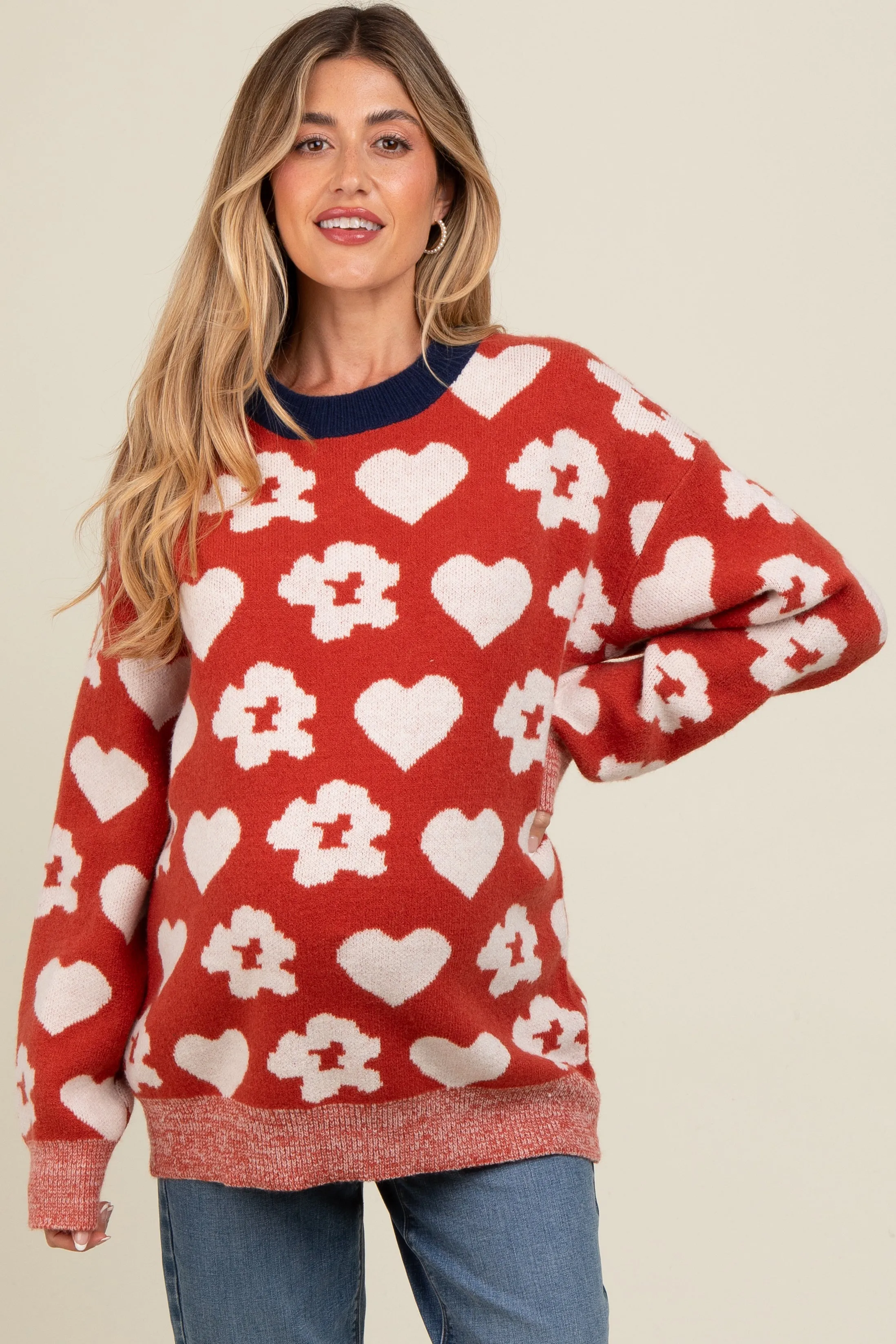 Rust Floral Heart Print Maternity Sweater sold by Pinkblush product image thumbnail 2