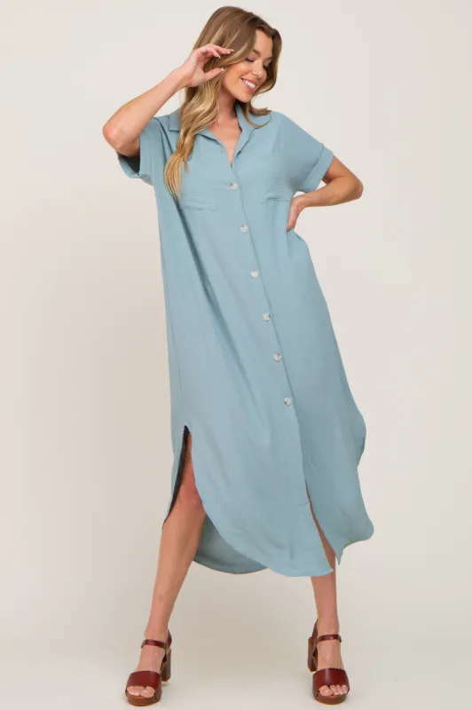 Mint Green Button Down Hi Low Maxi Dress sold by Pinkblush