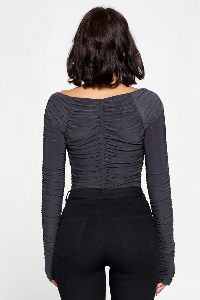 Charcoal Ruched Bodysuit sold by Pinkblush product image thumbnail 4