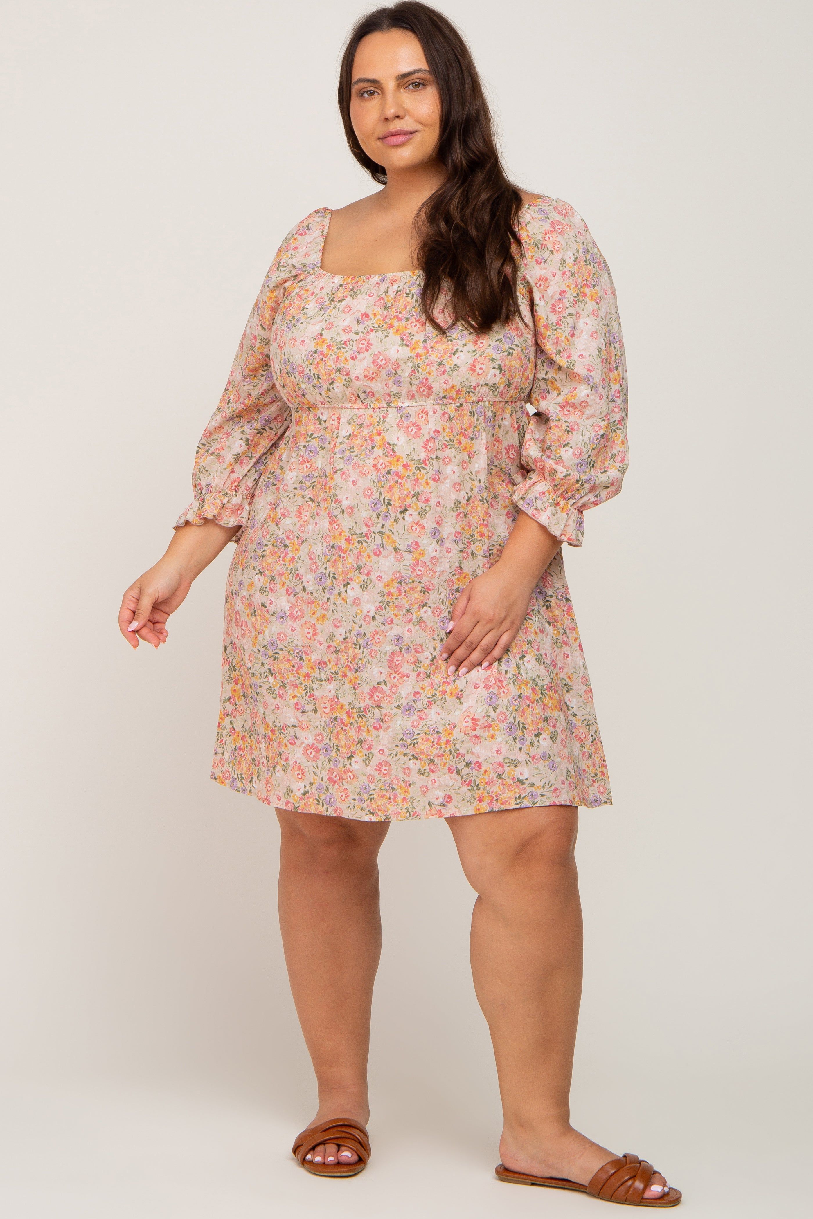 Taupe Floral Bubble Sleeve Plus Dress sold by Pinkblush product image thumbnail 5