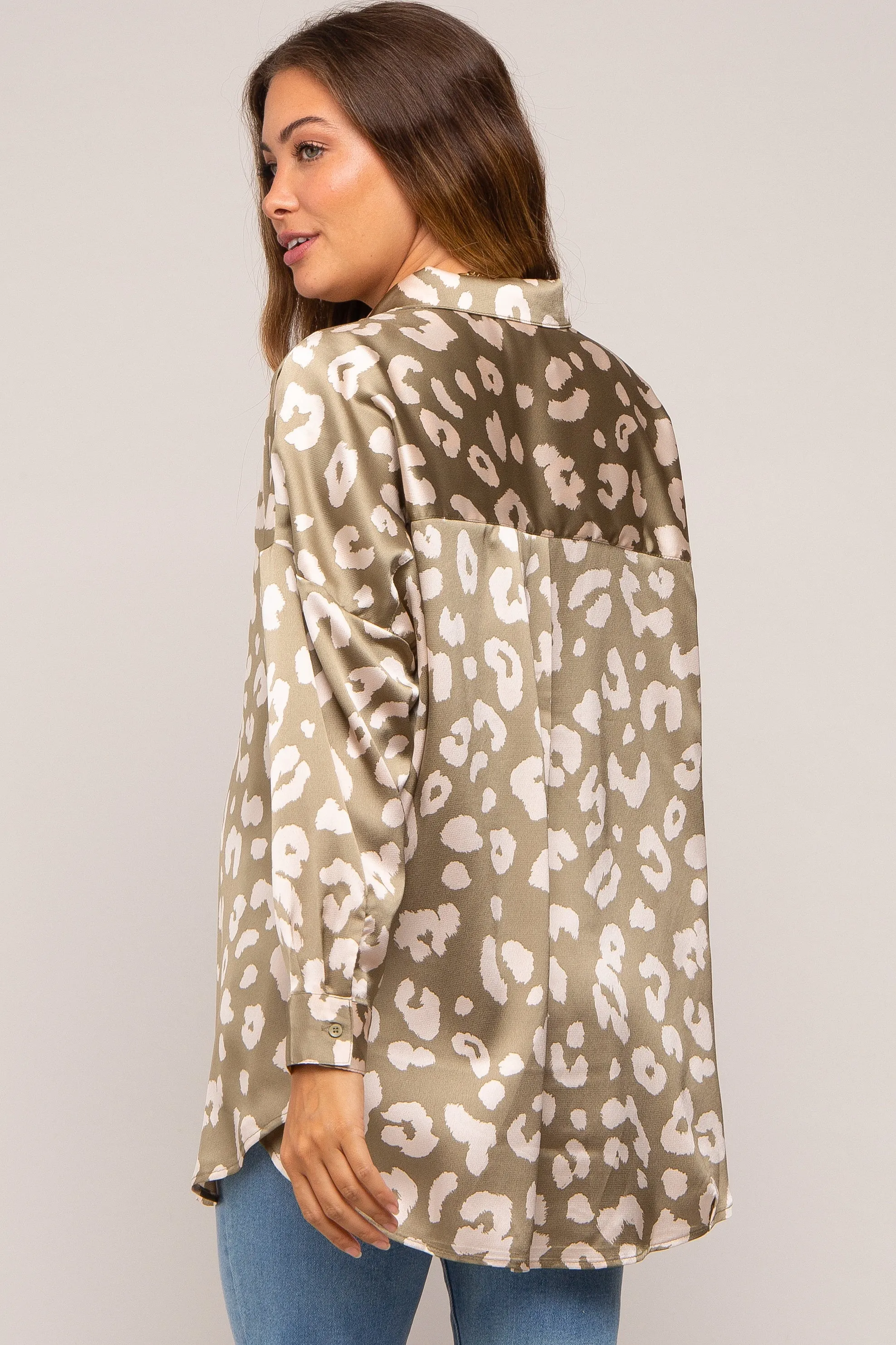 Light Olive Animal Print Long Sleeve Maternity Blouse sold by Pinkblush product image thumbnail 5