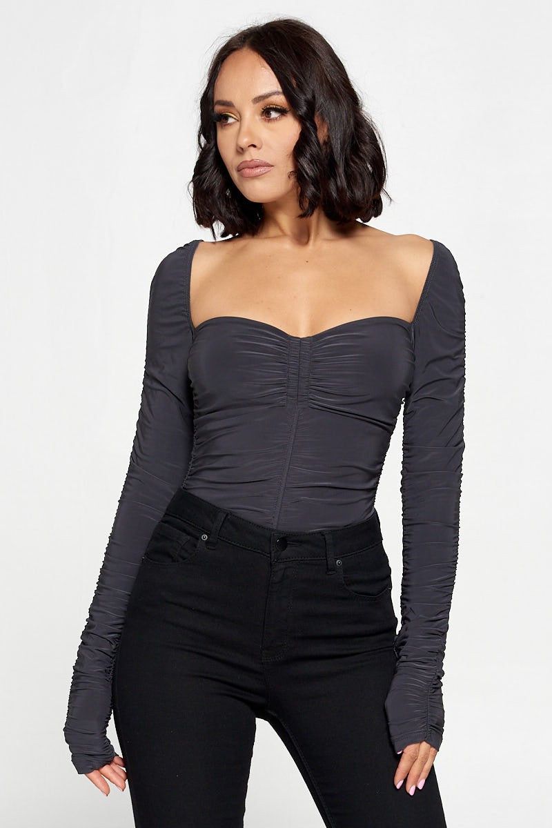 Charcoal Ruched Bodysuit sold by Pinkblush product image thumbnail 2