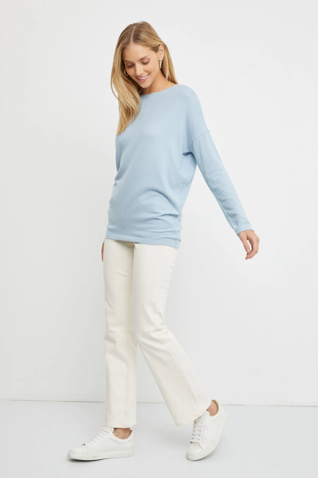 Light Blue Knit Long Sleeve Top sold by Pinkblush