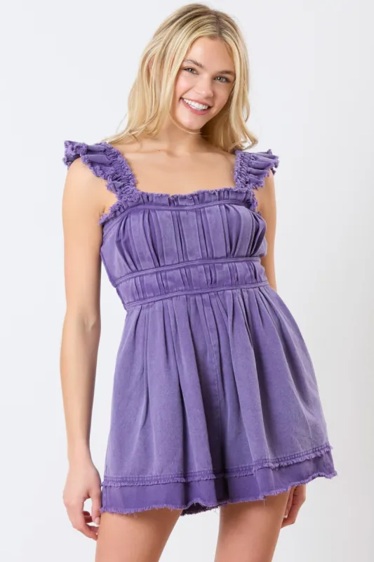 Purple Mineral Washed Twill Denim Romper sold by Pinkblush