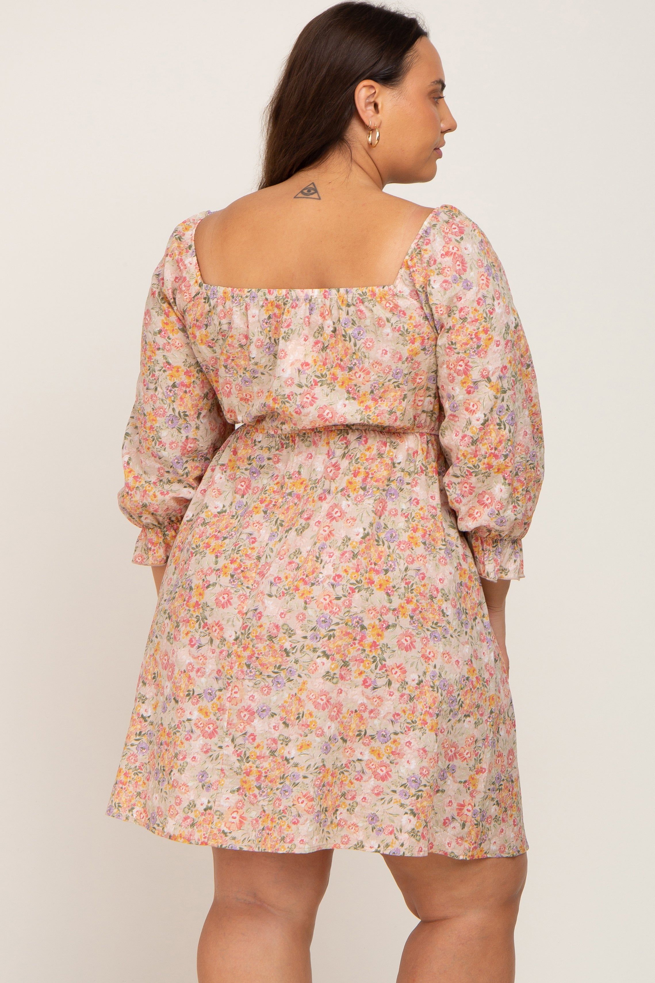 Taupe Floral Bubble Sleeve Plus Dress sold by Pinkblush product image thumbnail 3