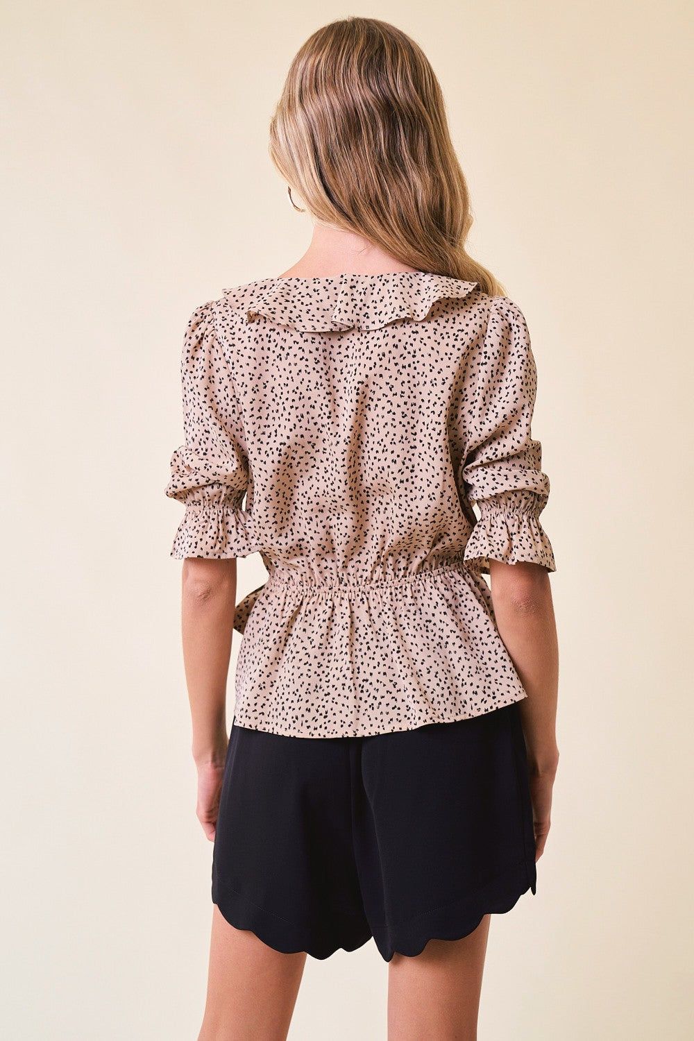 Tan Ruffle Wrap Leopard Blouse sold by Pinkblush product image thumbnail 4