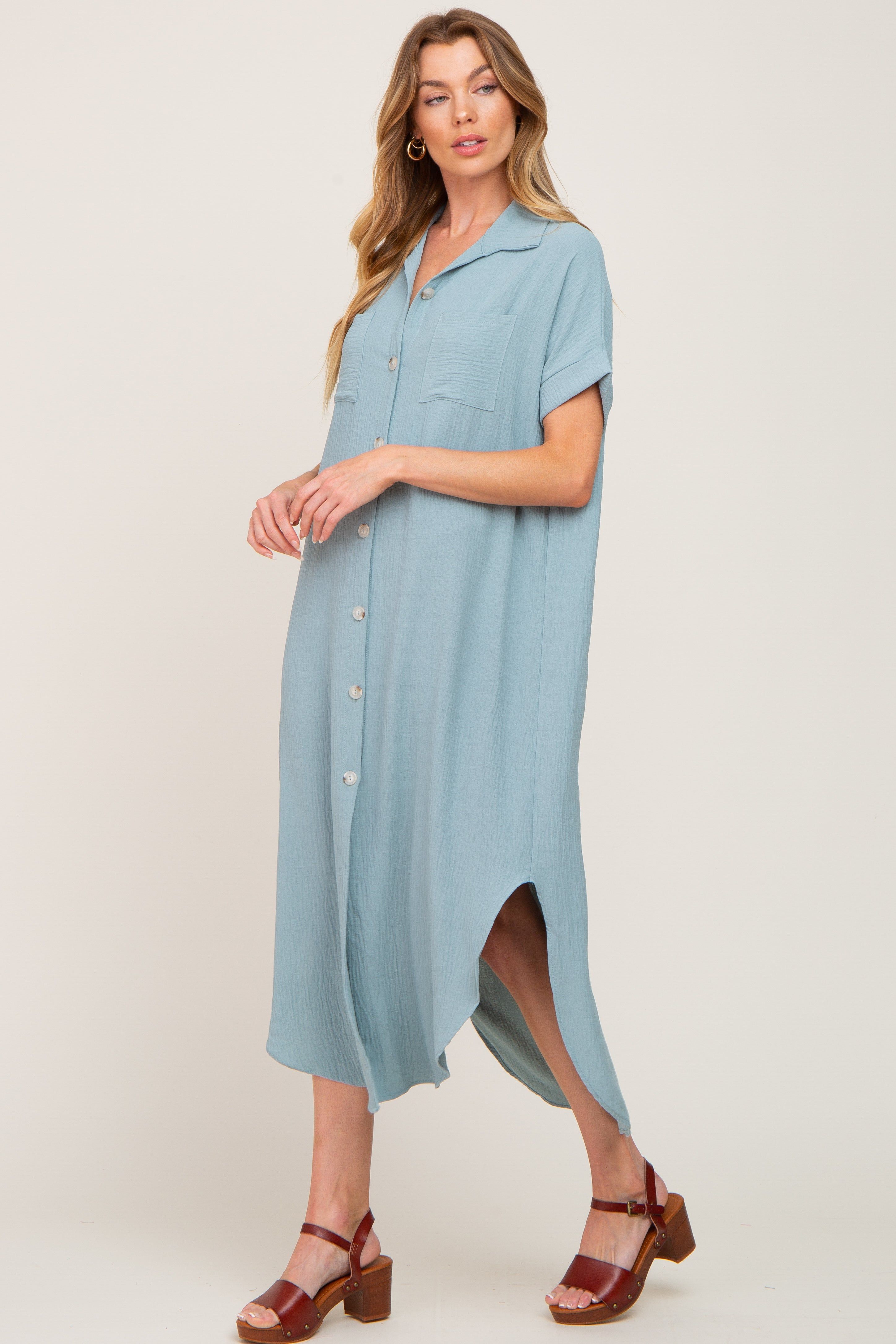 Mint Green Button Down Hi Low Maxi Dress sold by Pinkblush product image thumbnail 2
