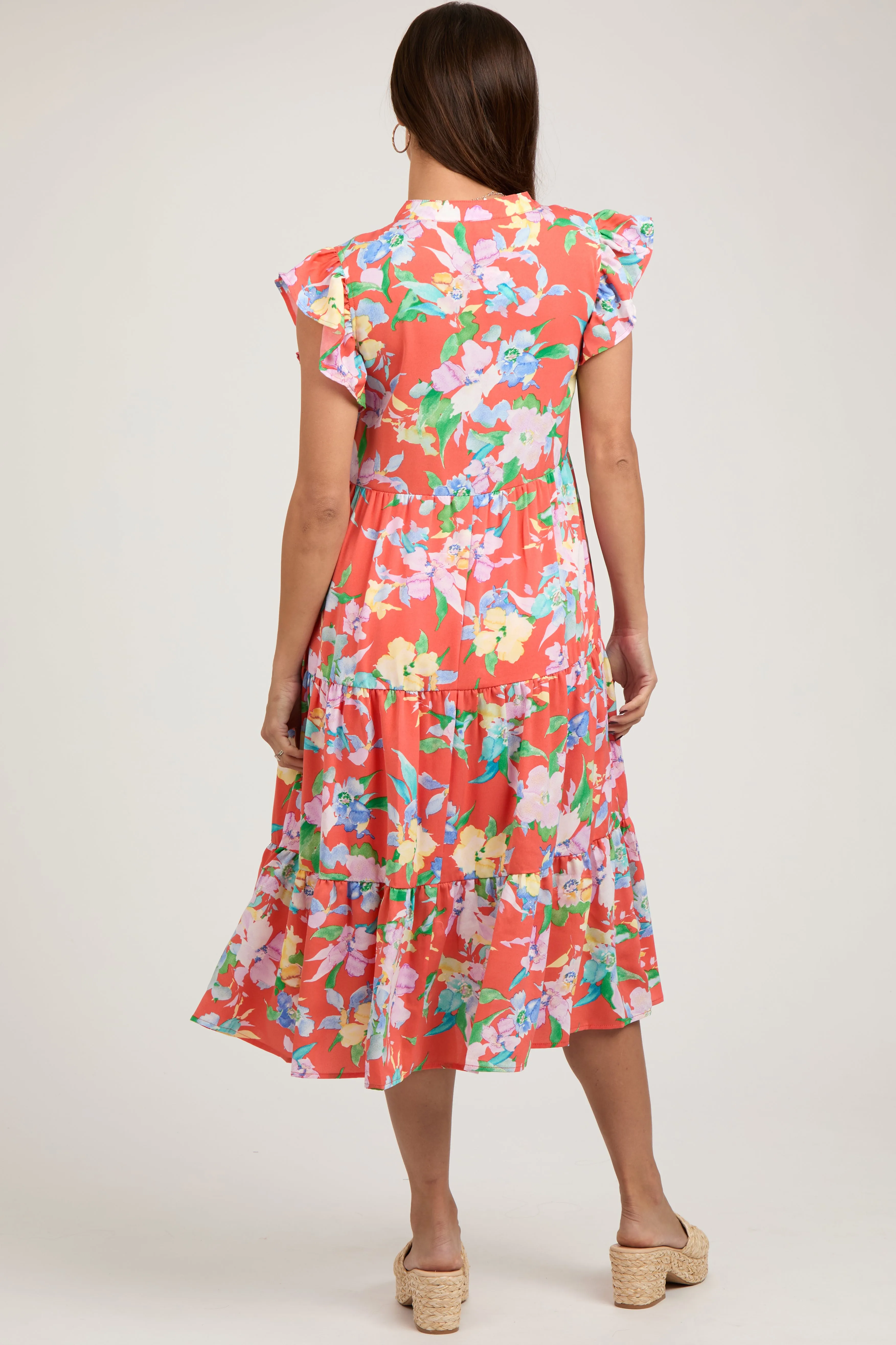 Orange Floral Ruffle Tiered Maternity Dress sold by Pinkblush product image thumbnail 4