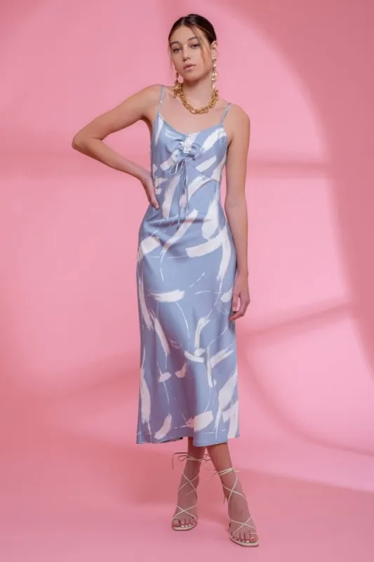 Dusty Blue Brush Stroke Midi Dress sold by Pinkblush