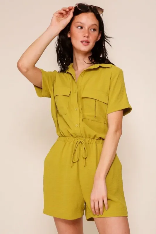 Chartreuse Button Down Romper sold by Pinkblush