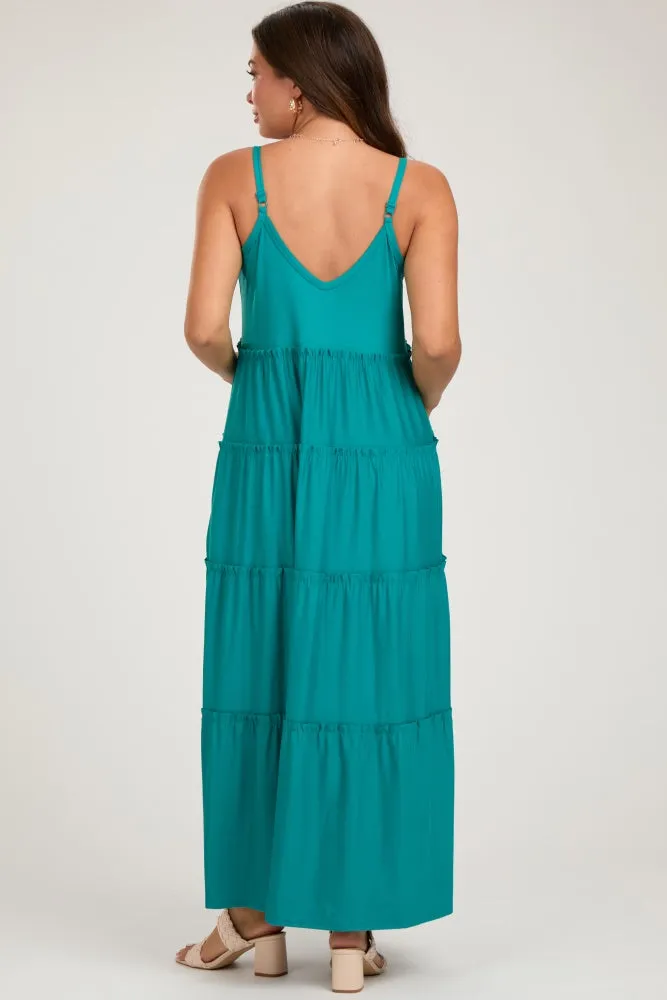 Teal Tiered Sleeveless Maternity Maxi Dress sold by Pinkblush product image thumbnail 3