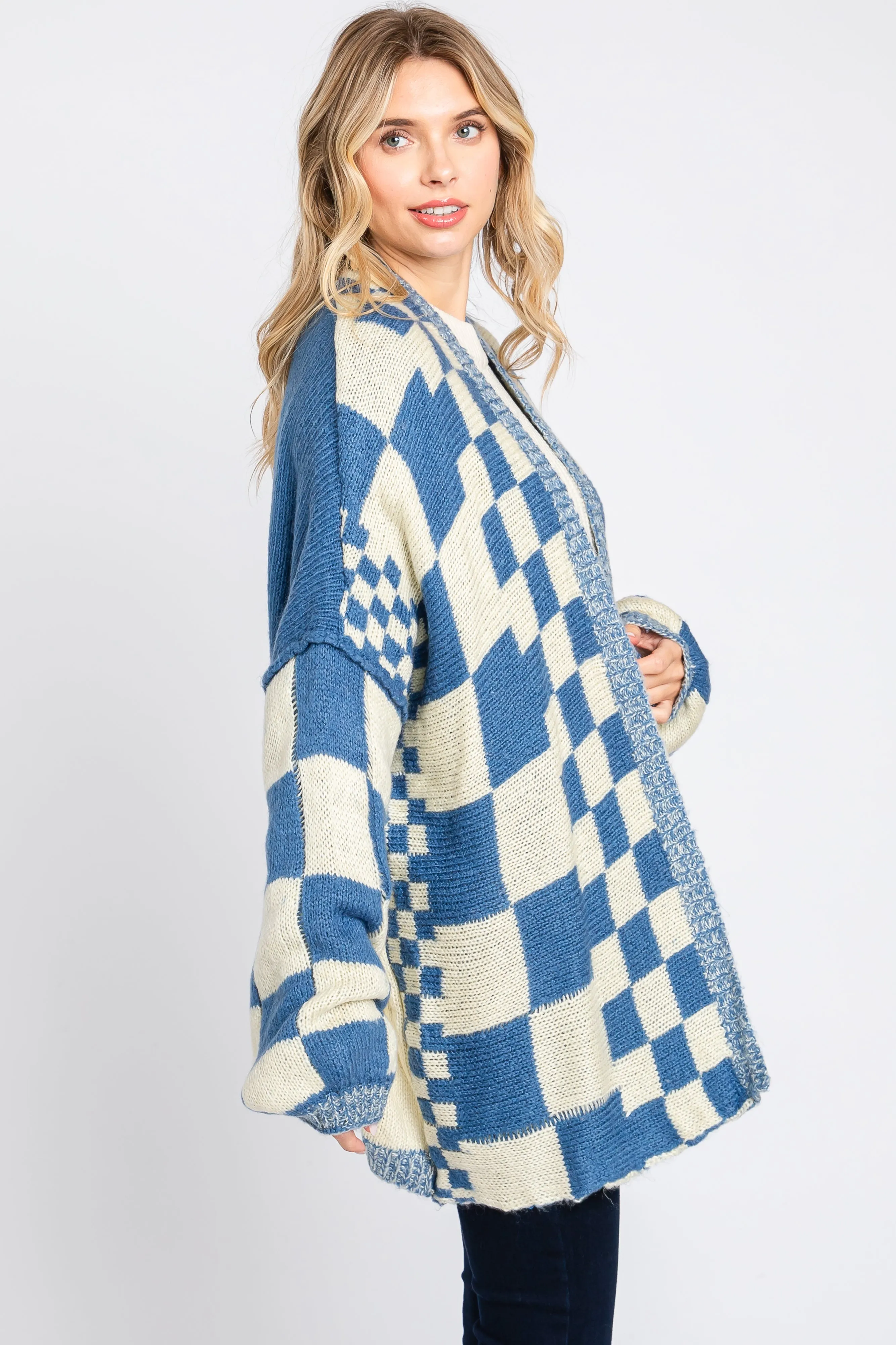 Blue Checkered Plaid Oversized Cardigan sold by Pinkblush product image thumbnail 3
