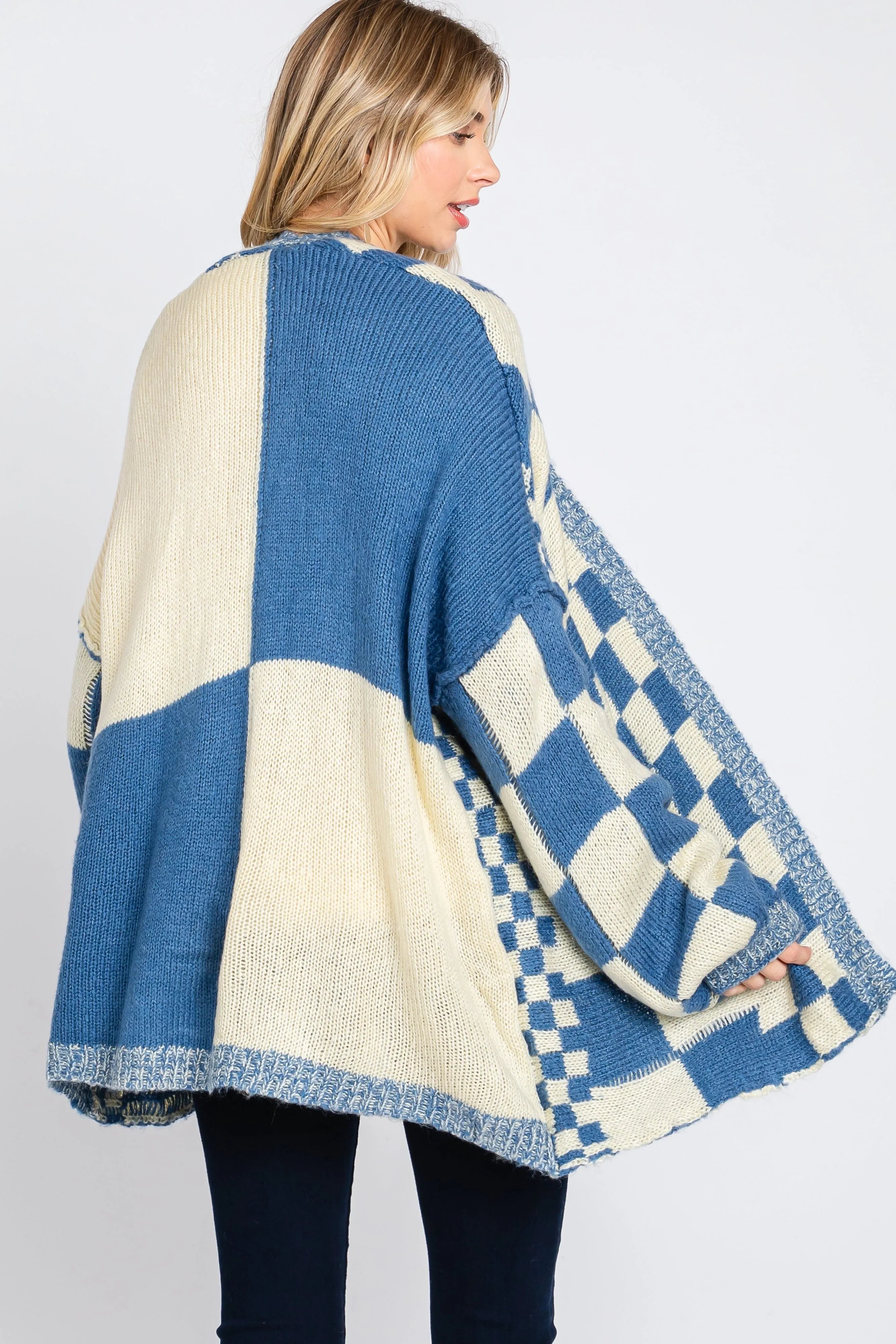 Blue Checkered Plaid Oversized Cardigan sold by Pinkblush product image thumbnail 4