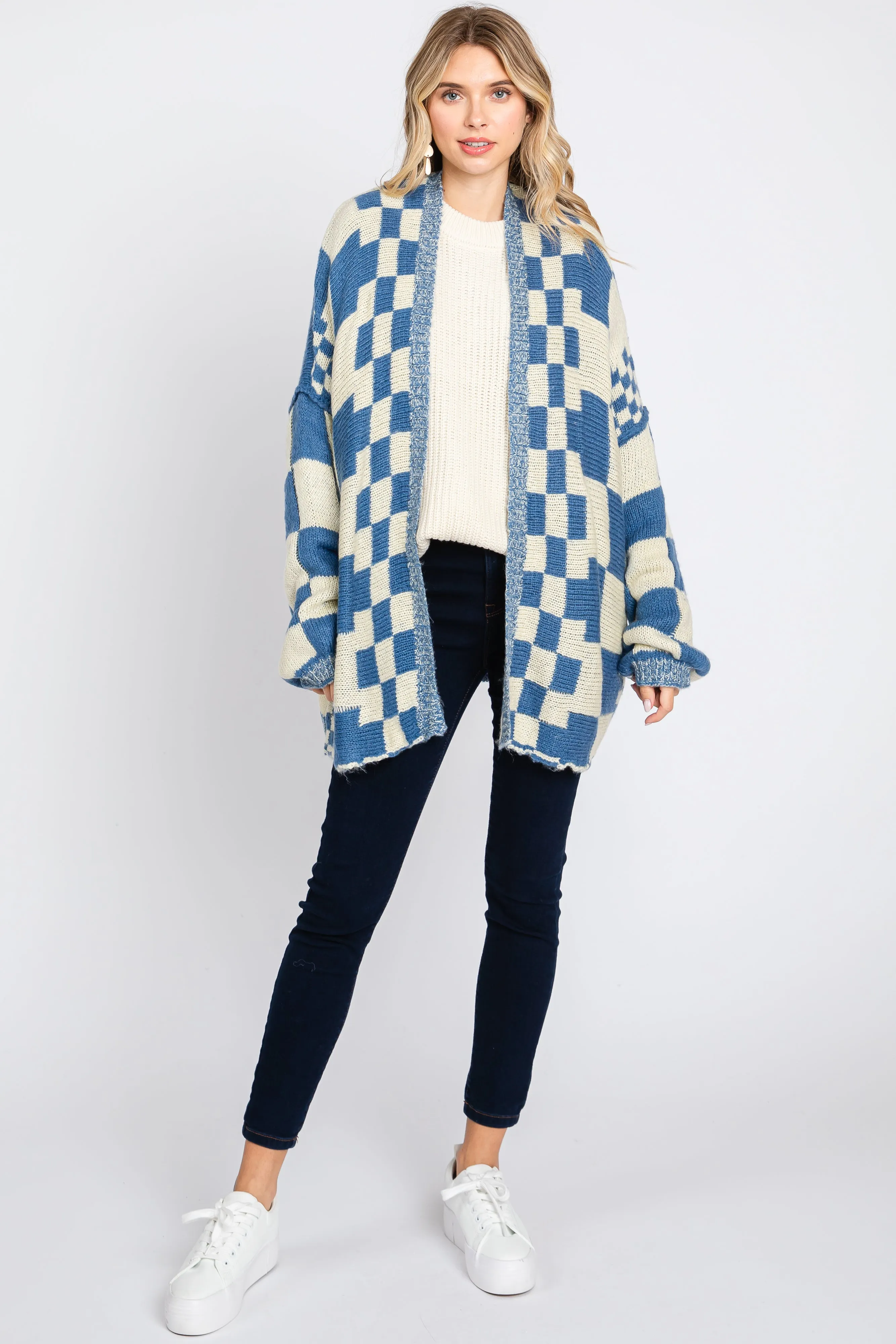 Blue Checkered Plaid Oversized Cardigan sold by Pinkblush