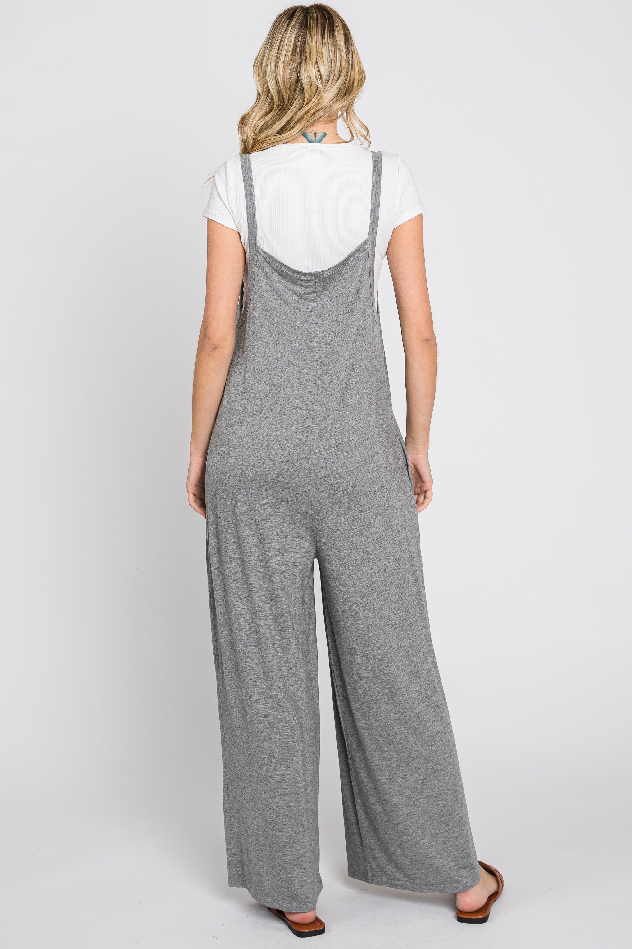 Heather Grey Sleeveless Pocketed Wide Leg Jumpsuit sold by Pinkblush product image thumbnail 3