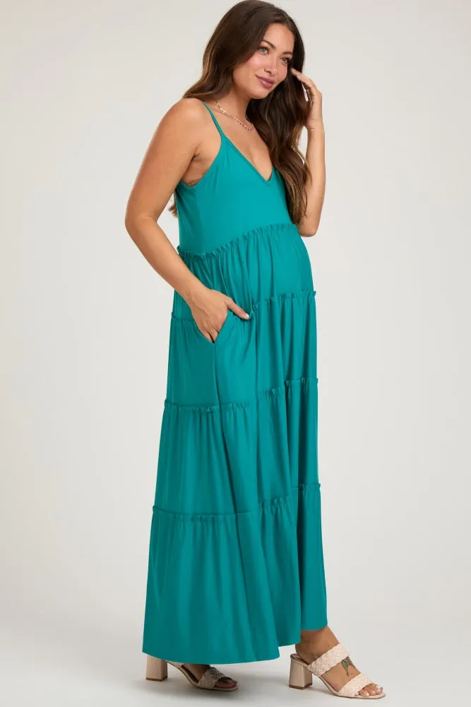 Teal Tiered Sleeveless Maternity Maxi Dress sold by Pinkblush product image thumbnail 2