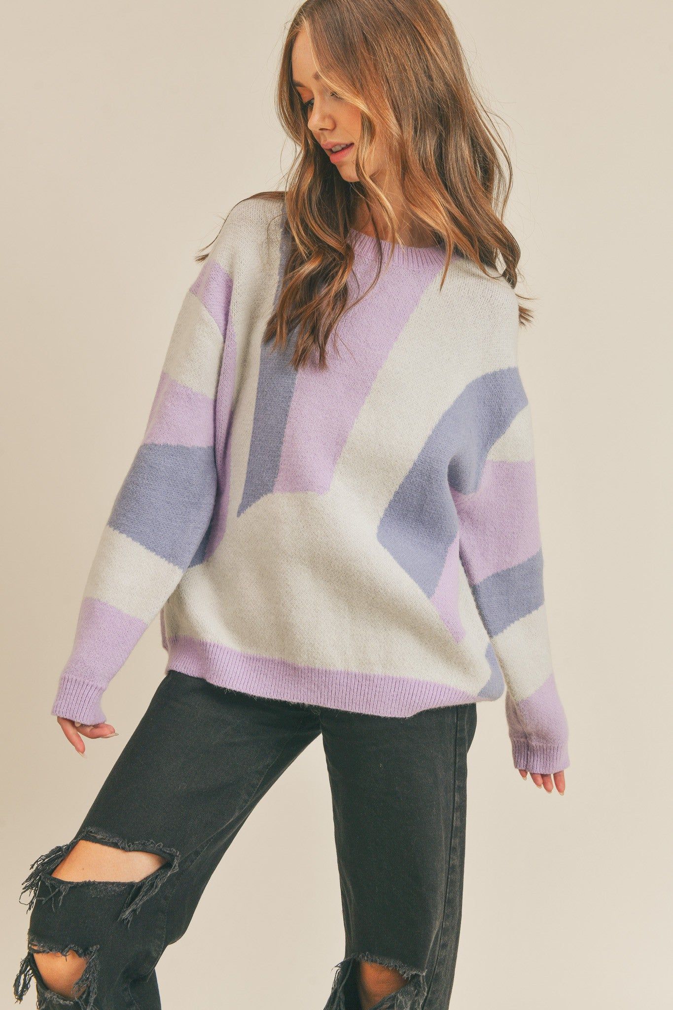 Blue Multi Oversized Pullover Sweater sold by Pinkblush