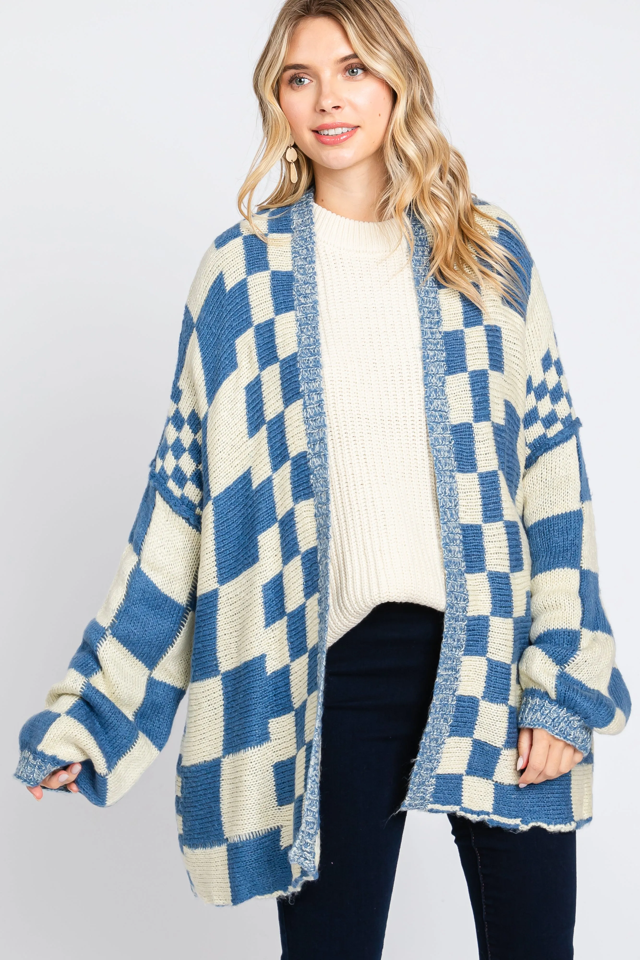 Blue Checkered Plaid Oversized Cardigan sold by Pinkblush product image thumbnail 5