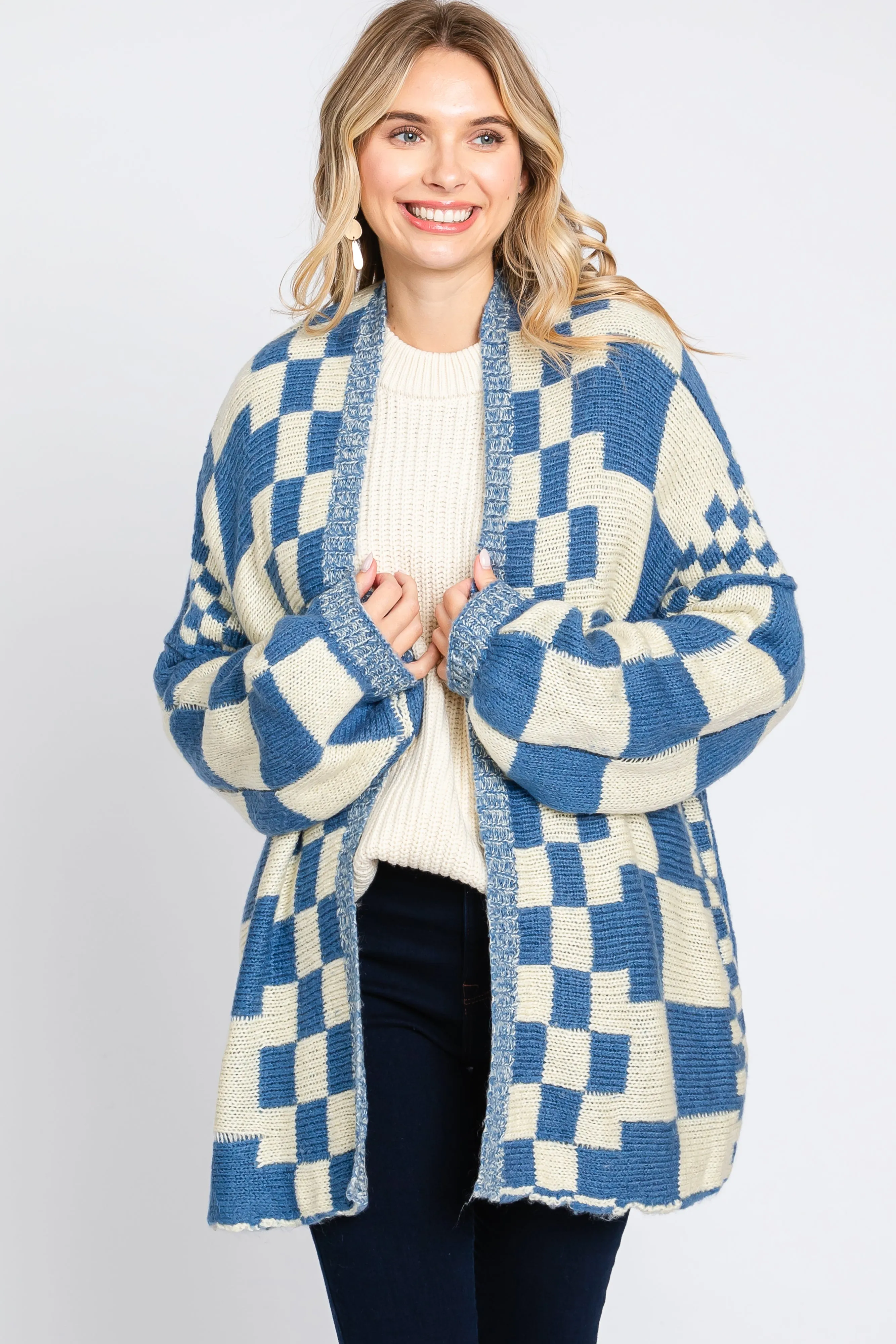 Blue Checkered Plaid Oversized Cardigan sold by Pinkblush product image thumbnail 2