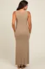 Beige Knit Fringe Maternity Midi Dress sold by Pinkblush