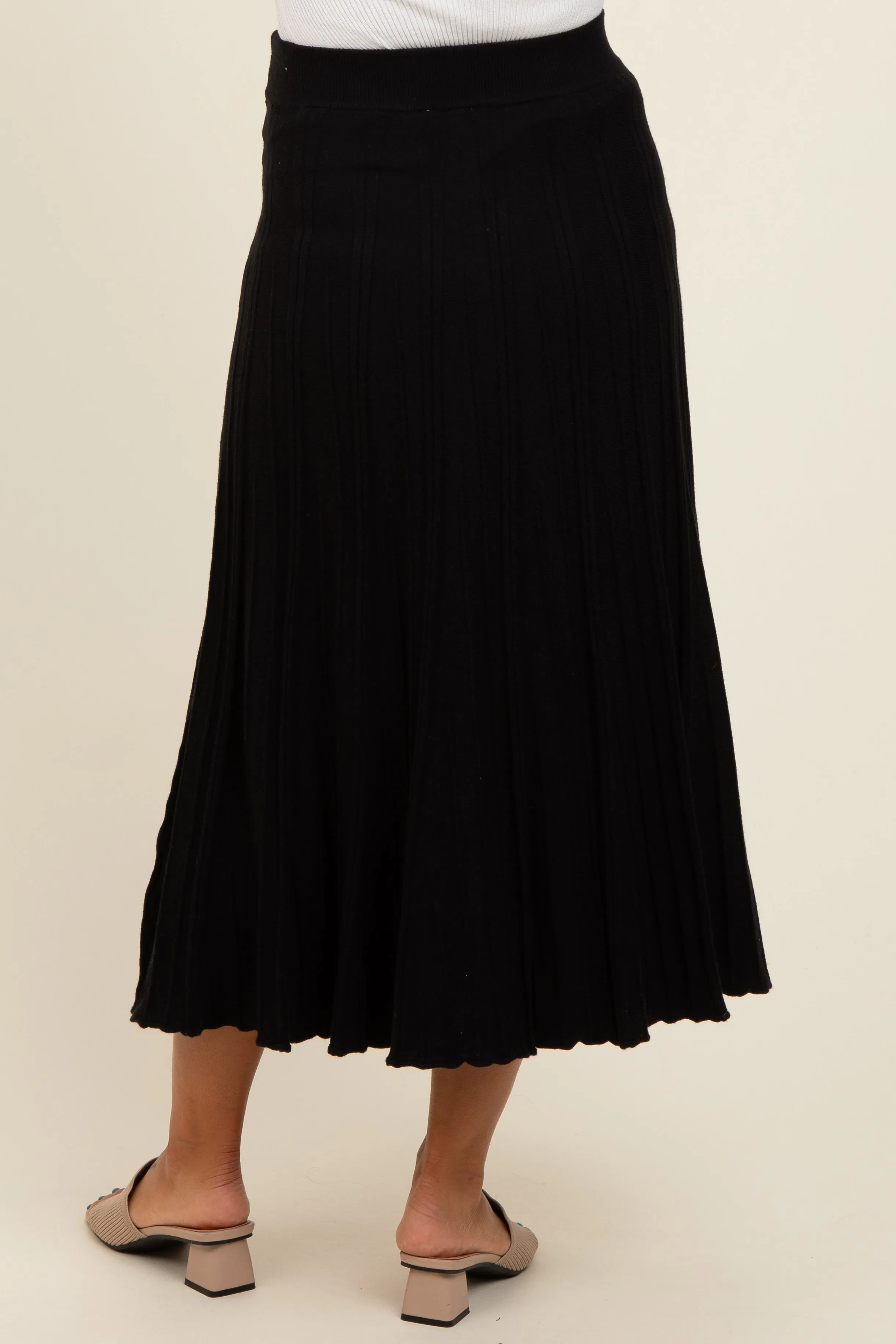 Black Ribbed Knit A-Line Midi Maternity Skirt sold by Pinkblush product image thumbnail 4