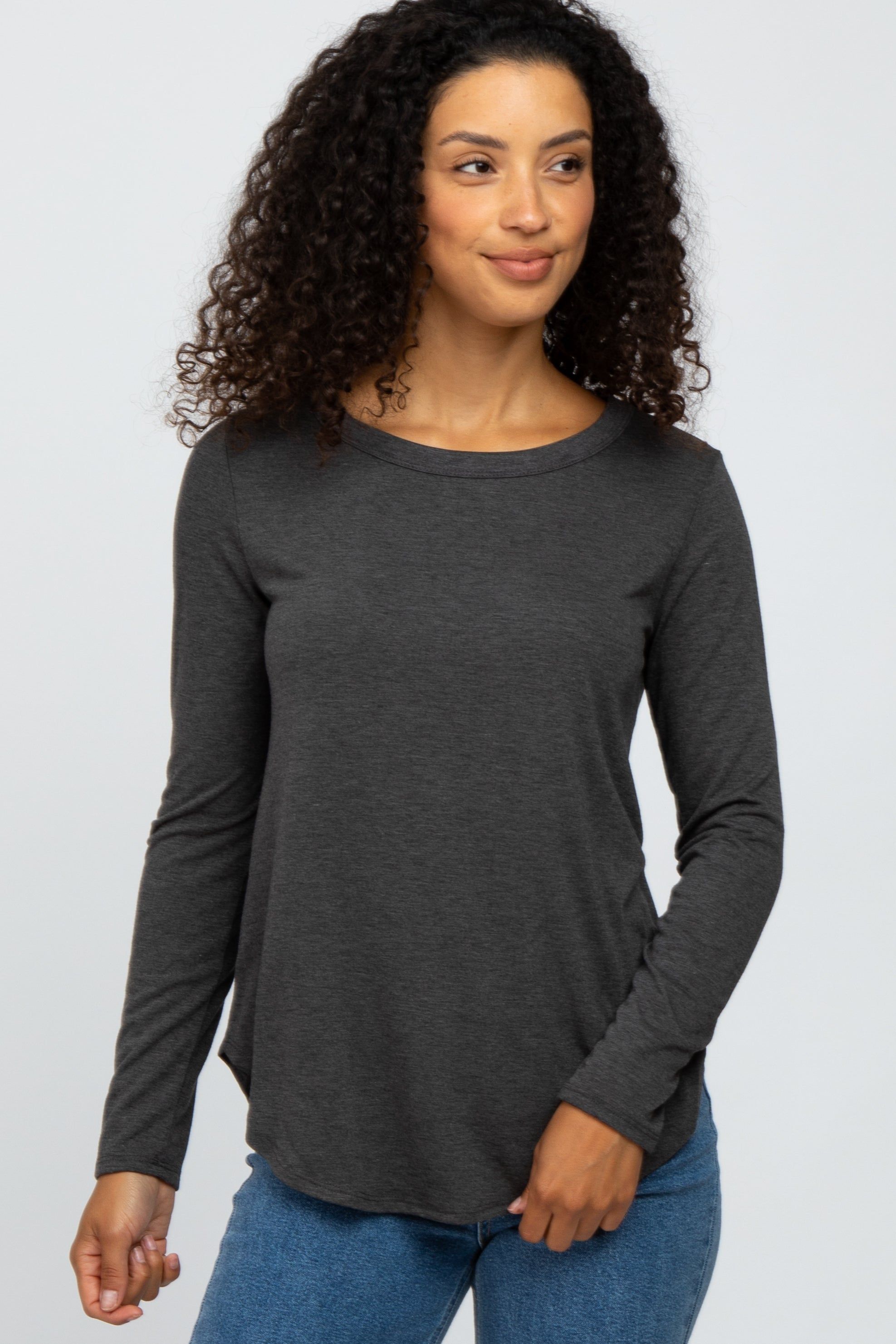 Charcoal Basic Maternity Long Sleeve Top sold by Pinkblush product image thumbnail 5