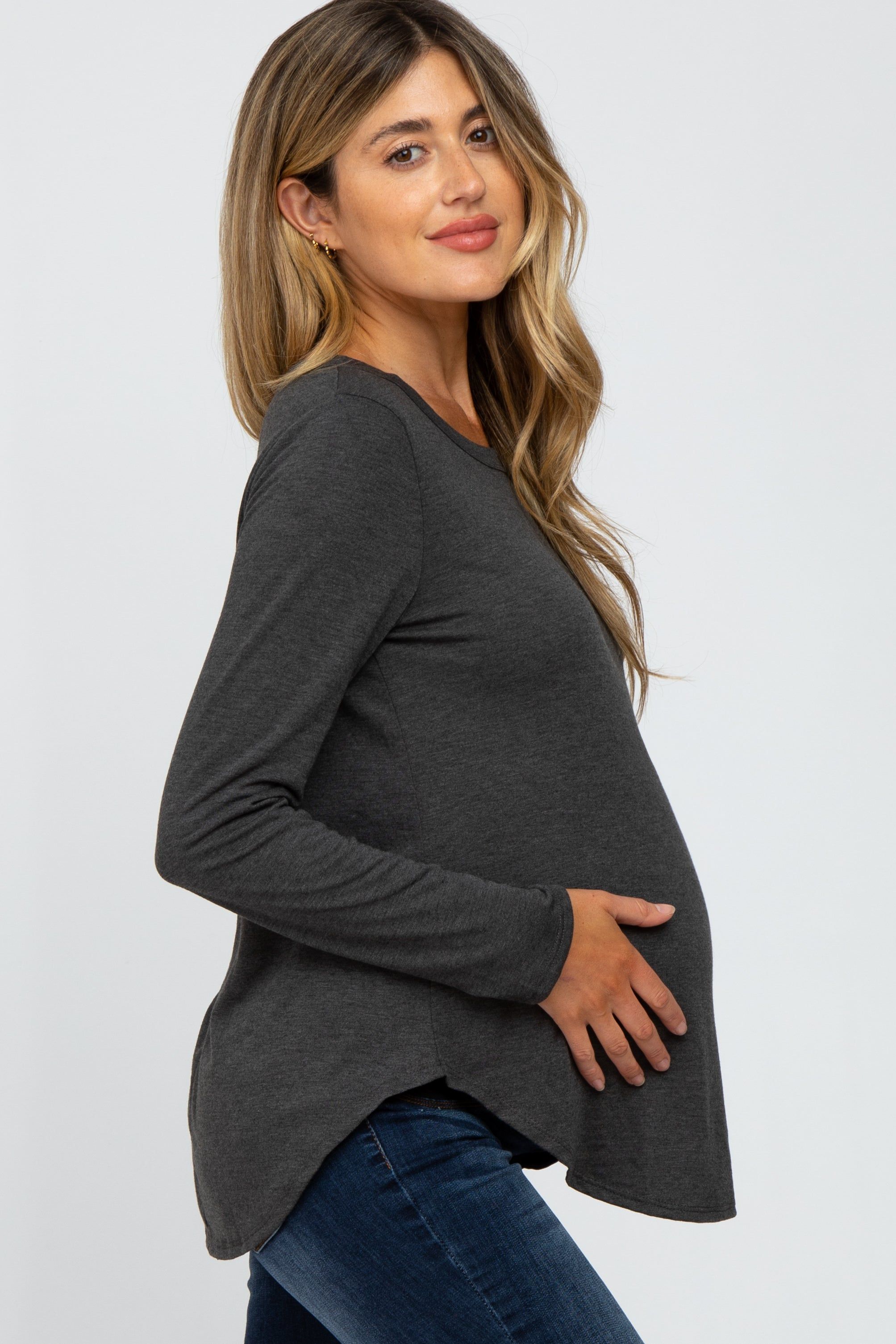 Charcoal Basic Maternity Long Sleeve Top sold by Pinkblush product image thumbnail 2