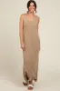 Beige Knit Fringe Maternity Midi Dress sold by Pinkblush