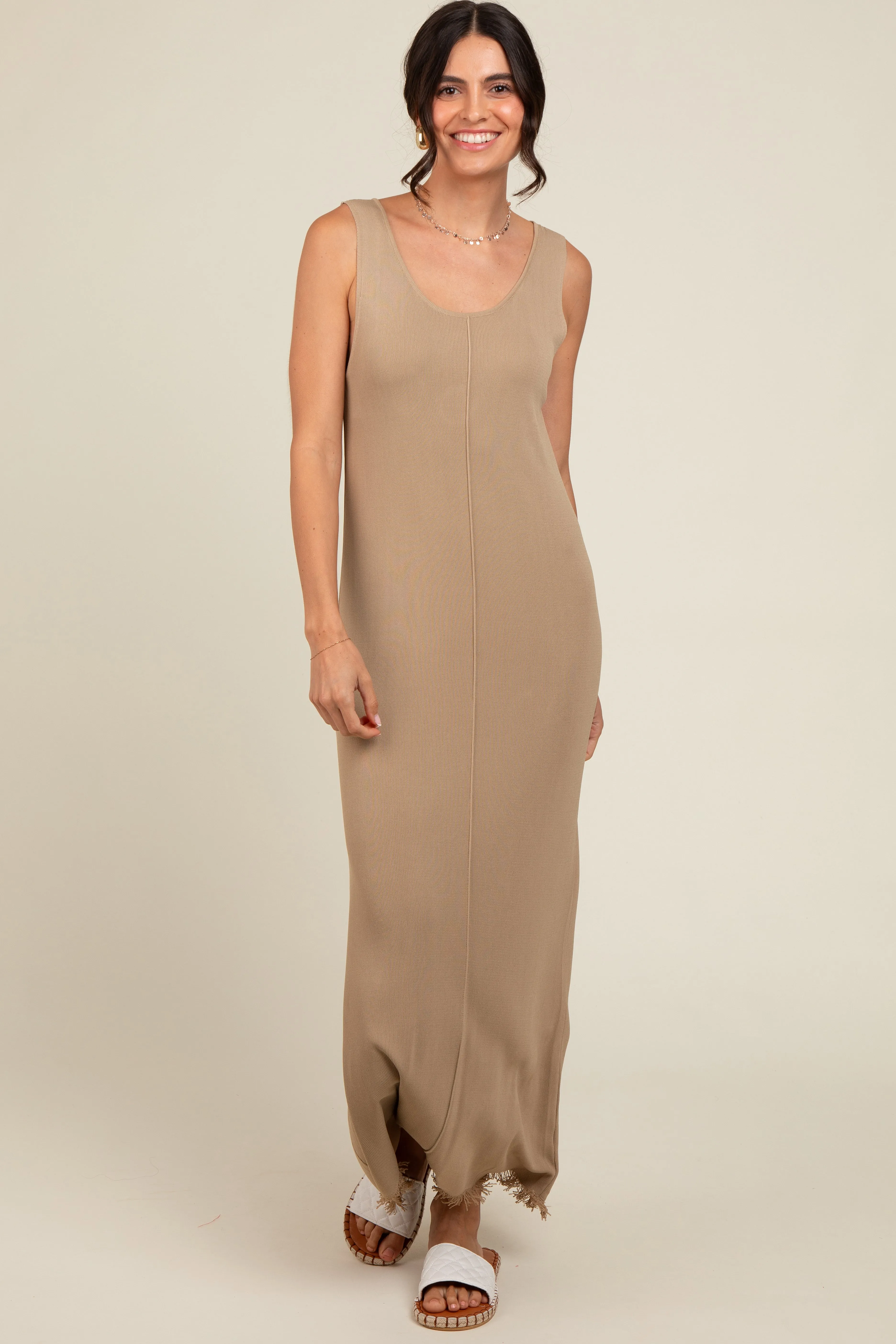 Beige Knit Fringe Maternity Midi Dress sold by Pinkblush product image thumbnail 4