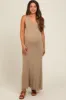 Beige Knit Fringe Maternity Midi Dress sold by Pinkblush