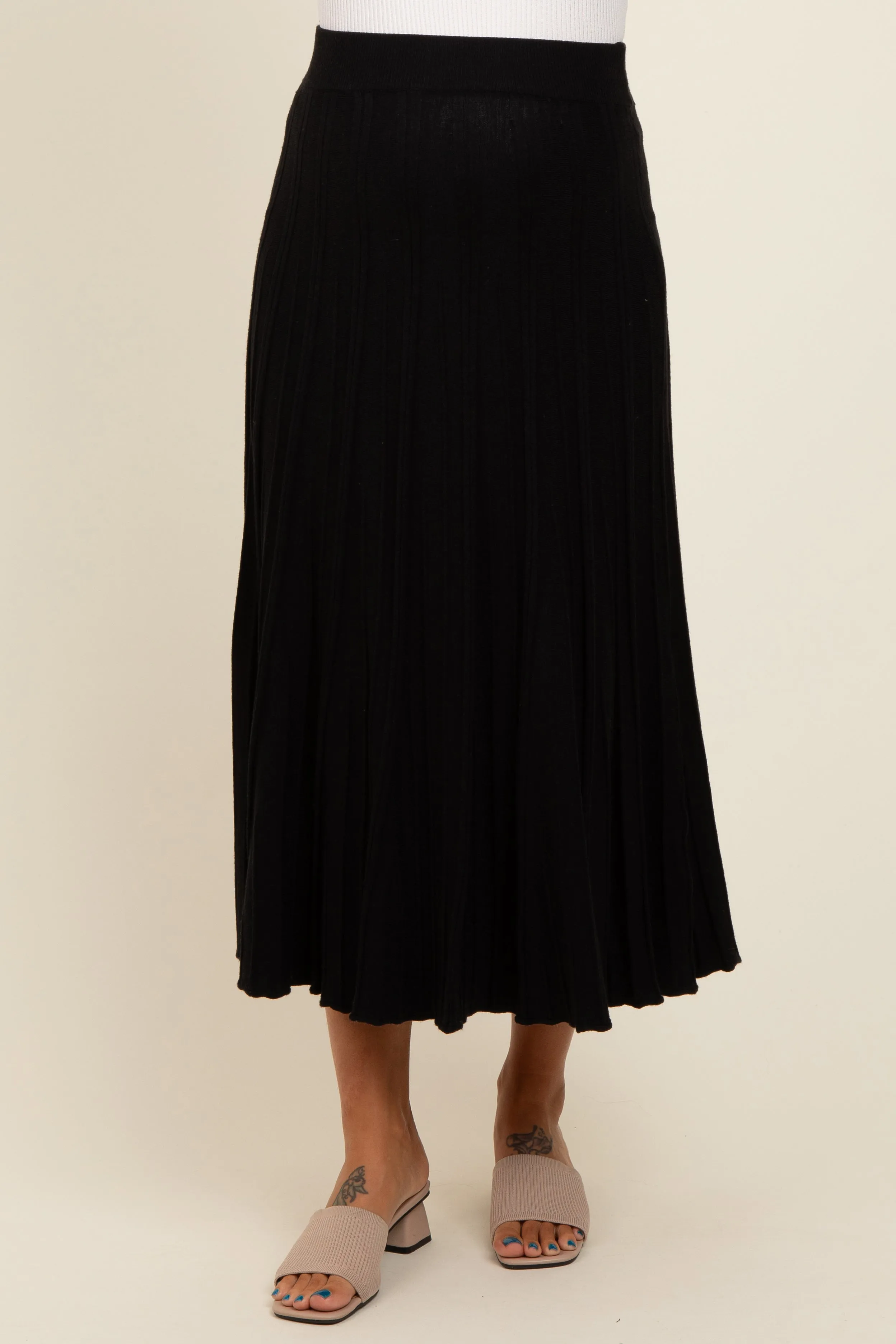 Black Ribbed Knit A-Line Midi Maternity Skirt sold by Pinkblush product image thumbnail 2