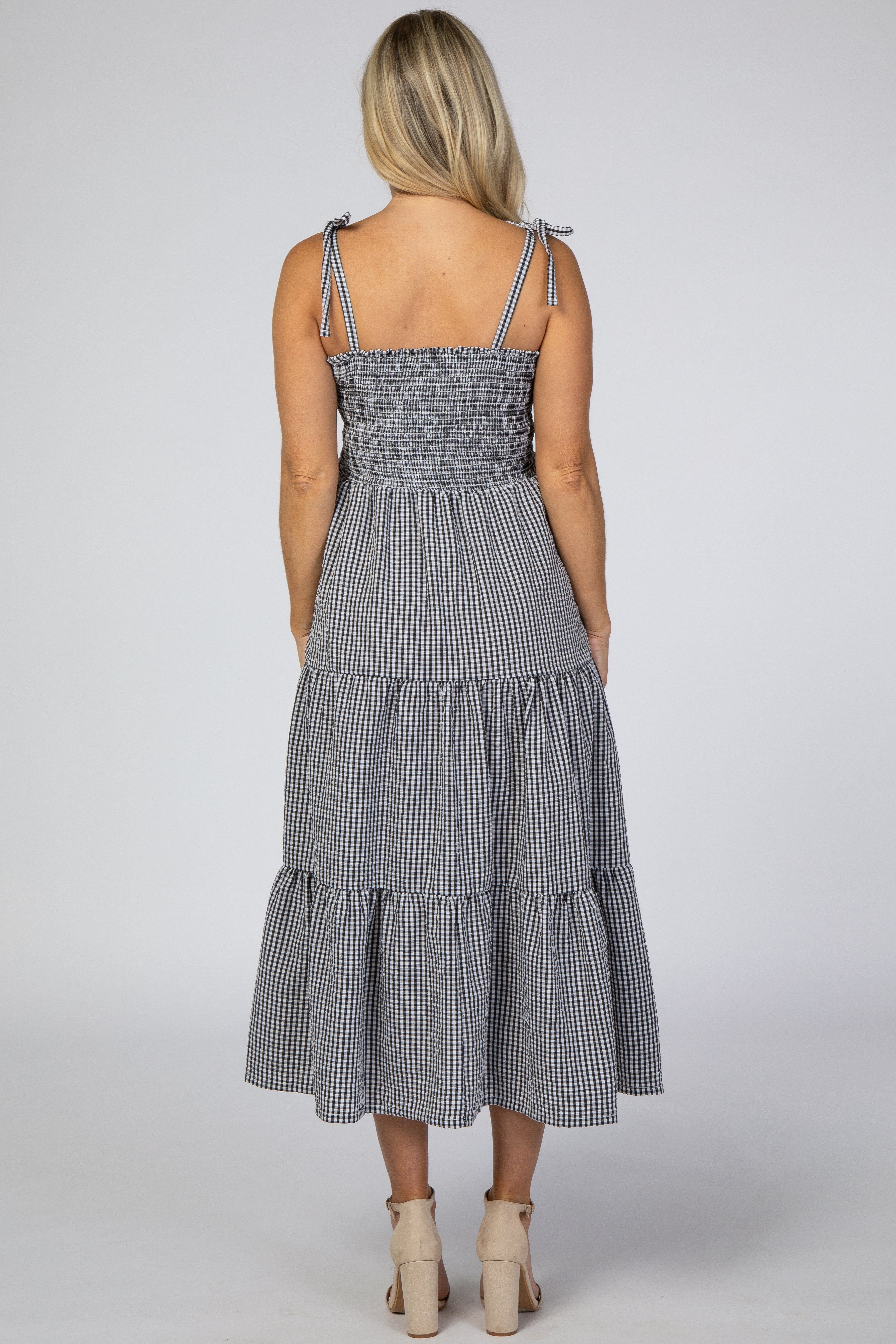 Black Checkered Tiered Maternity Midi Dress sold by Pinkblush product image thumbnail 3
