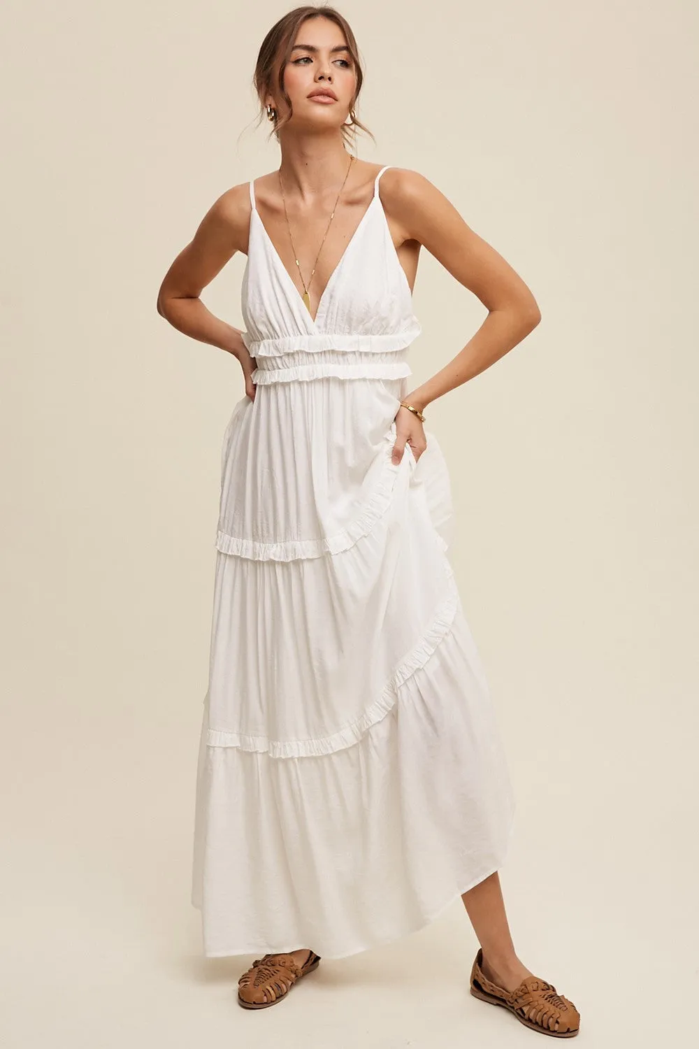 Cream Striped Ruffle Tiered Maxi Dress sold by Pinkblush product image thumbnail 2
