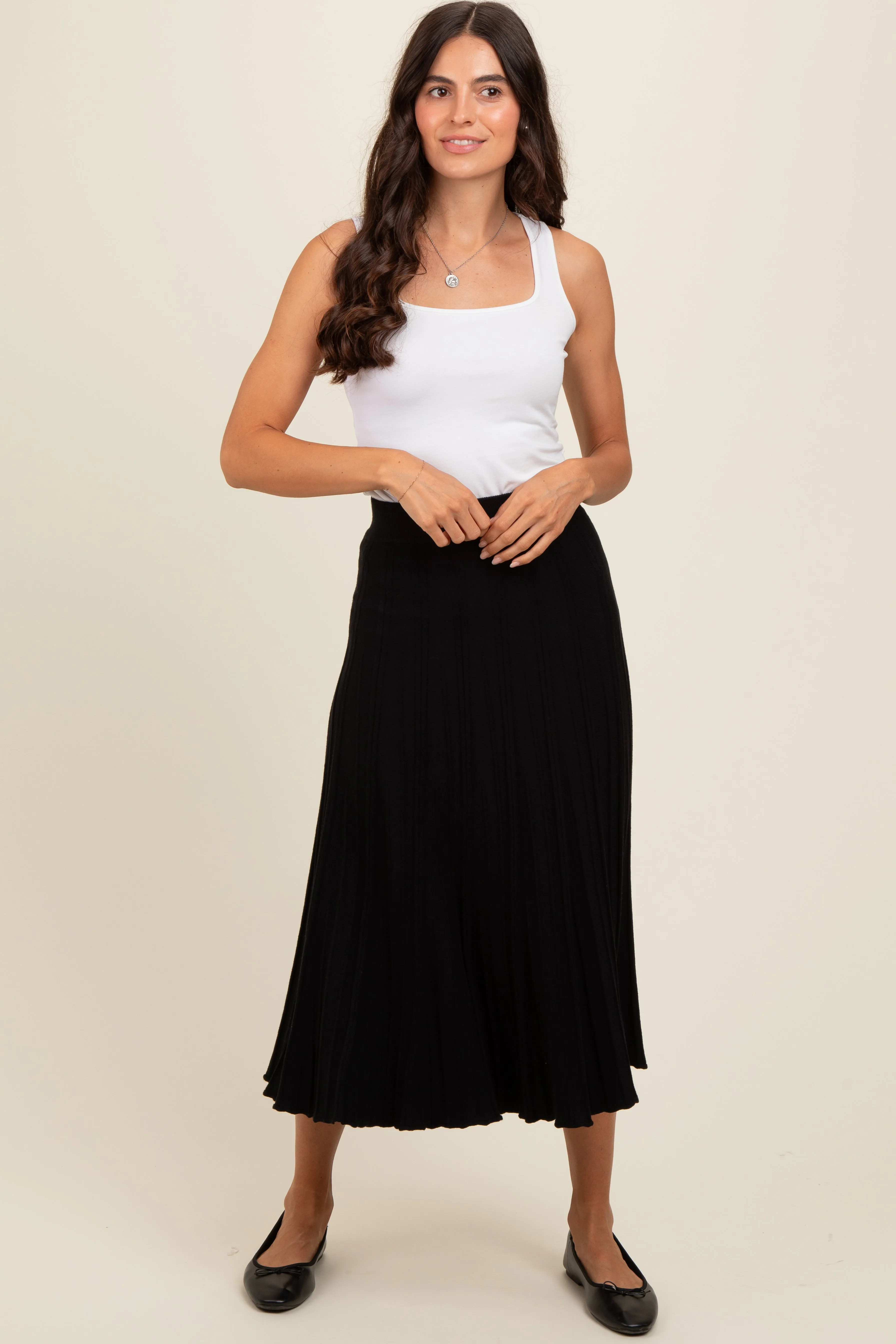 Black Ribbed Knit A-Line Midi Maternity Skirt sold by Pinkblush product image thumbnail 5