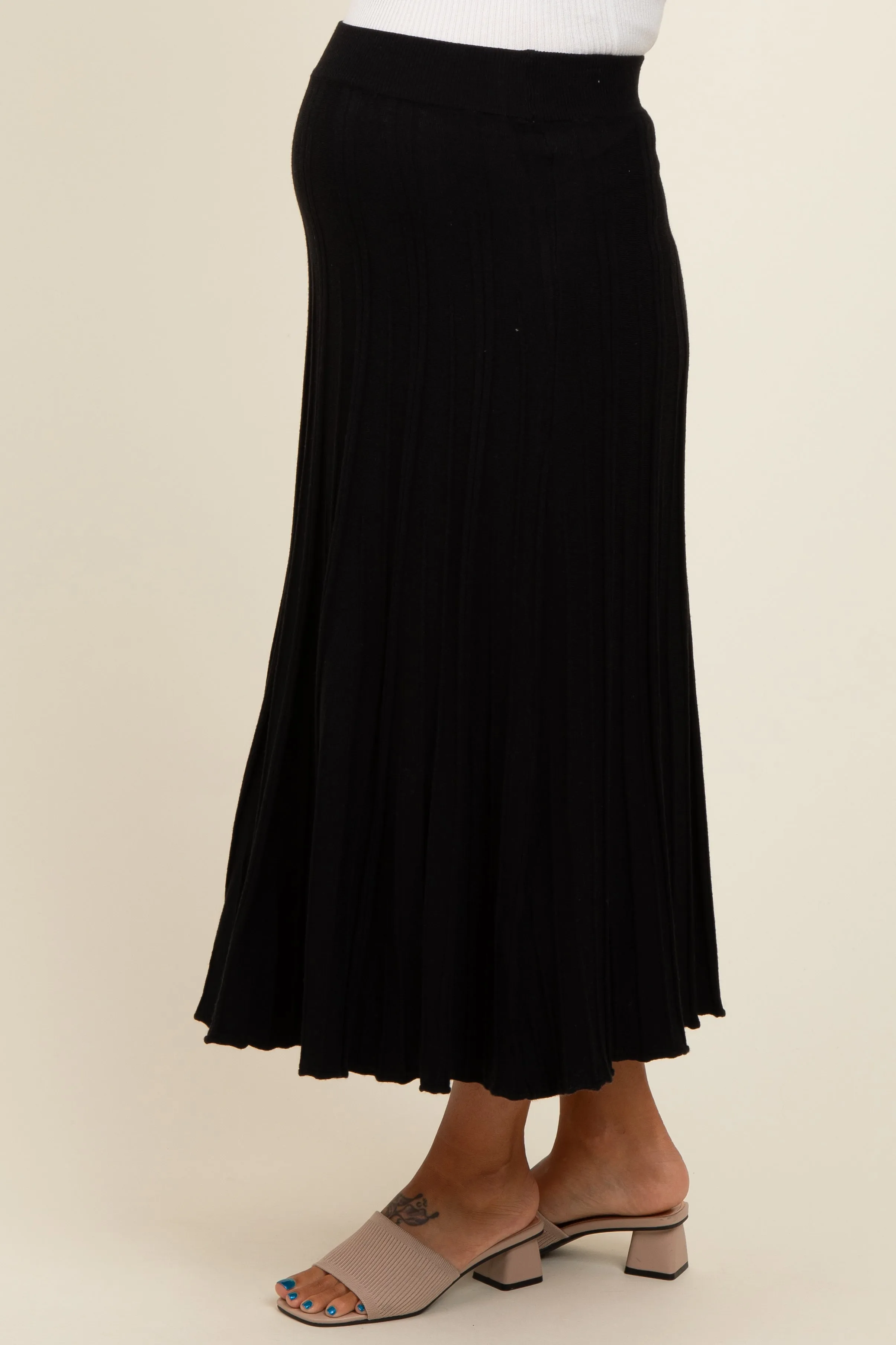 Black Ribbed Knit A-Line Midi Maternity Skirt sold by Pinkblush product image thumbnail 3