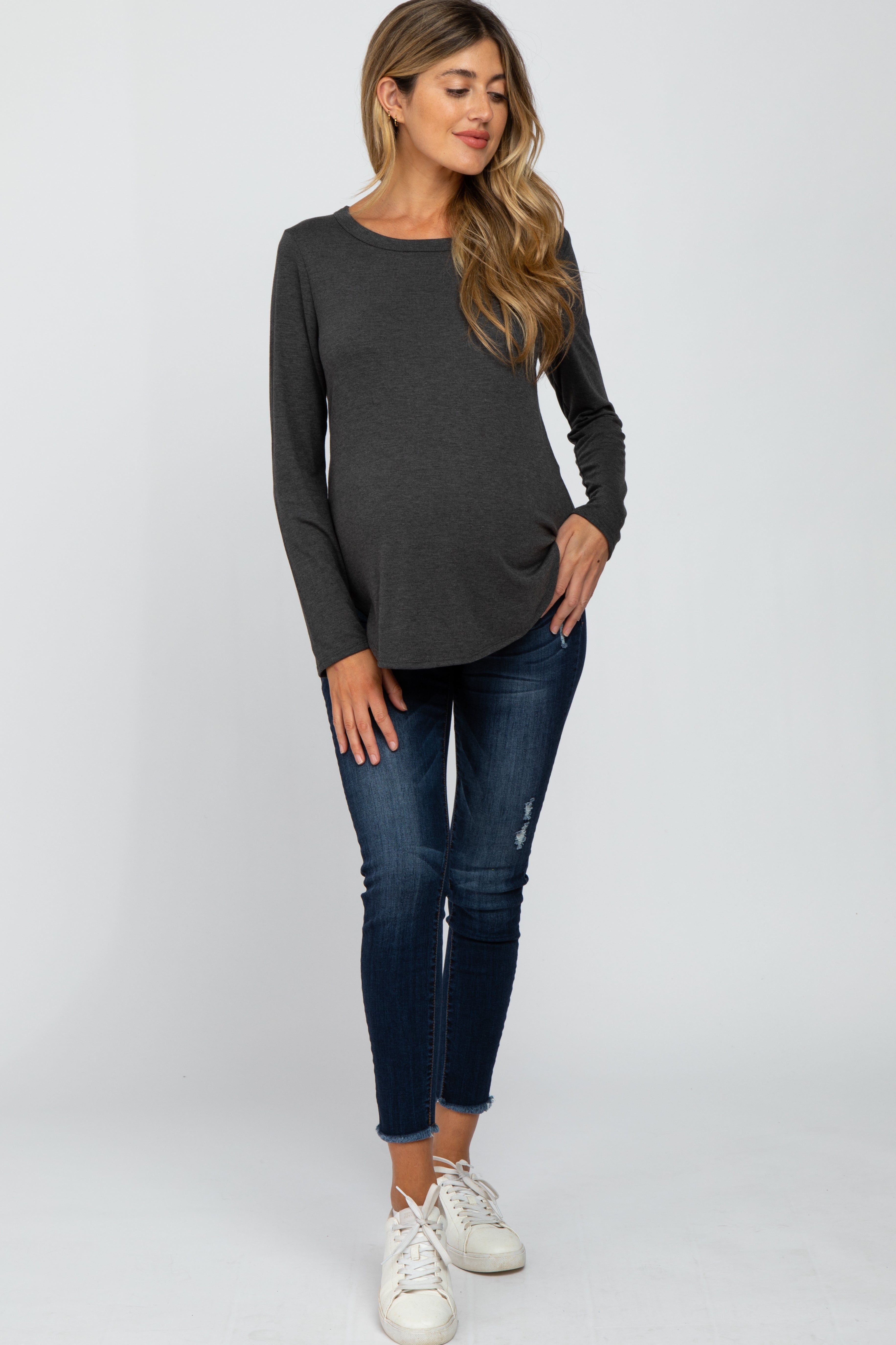 Charcoal Basic Maternity Long Sleeve Top sold by Pinkblush product image thumbnail 4