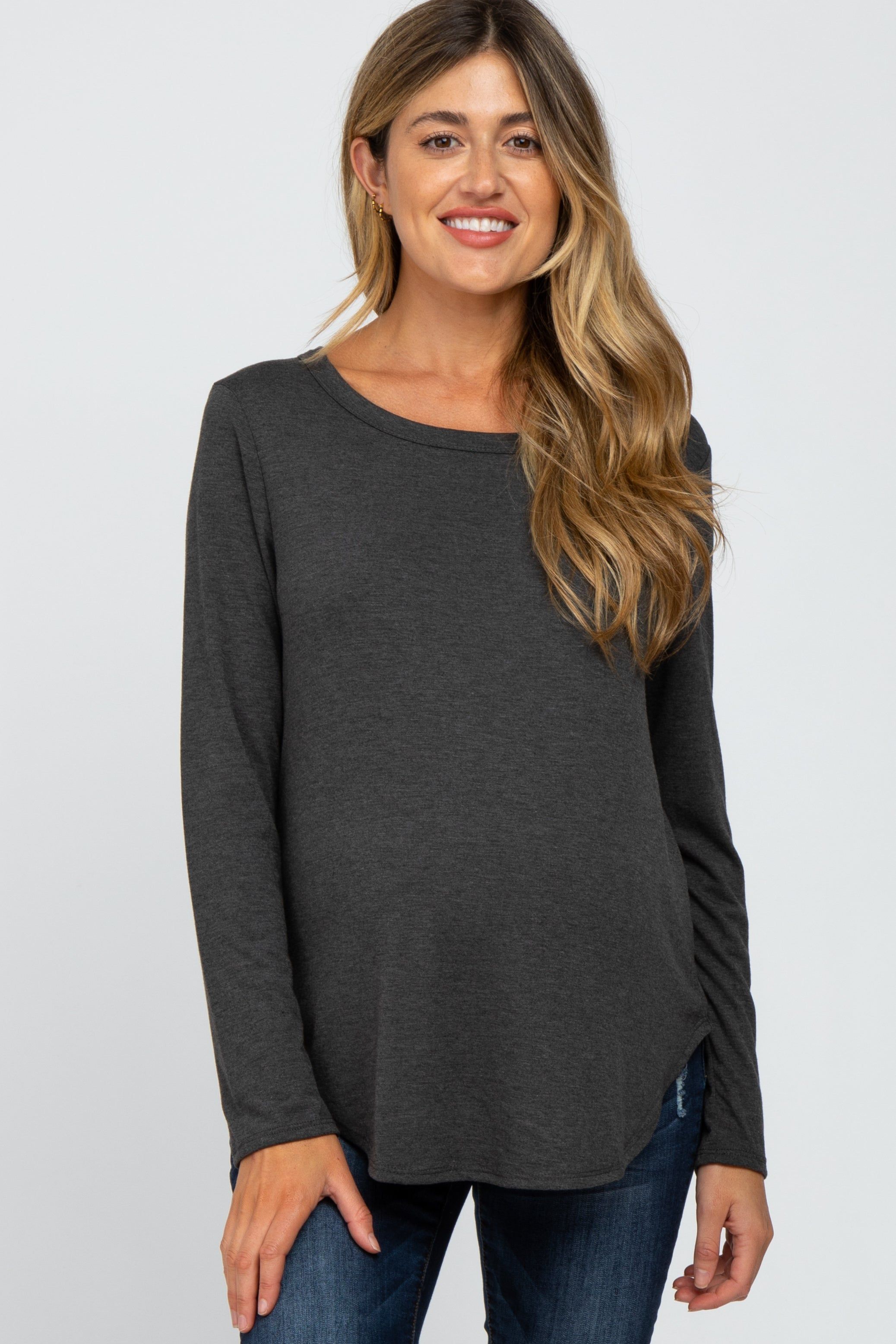 Charcoal Basic Maternity Long Sleeve Top sold by Pinkblush