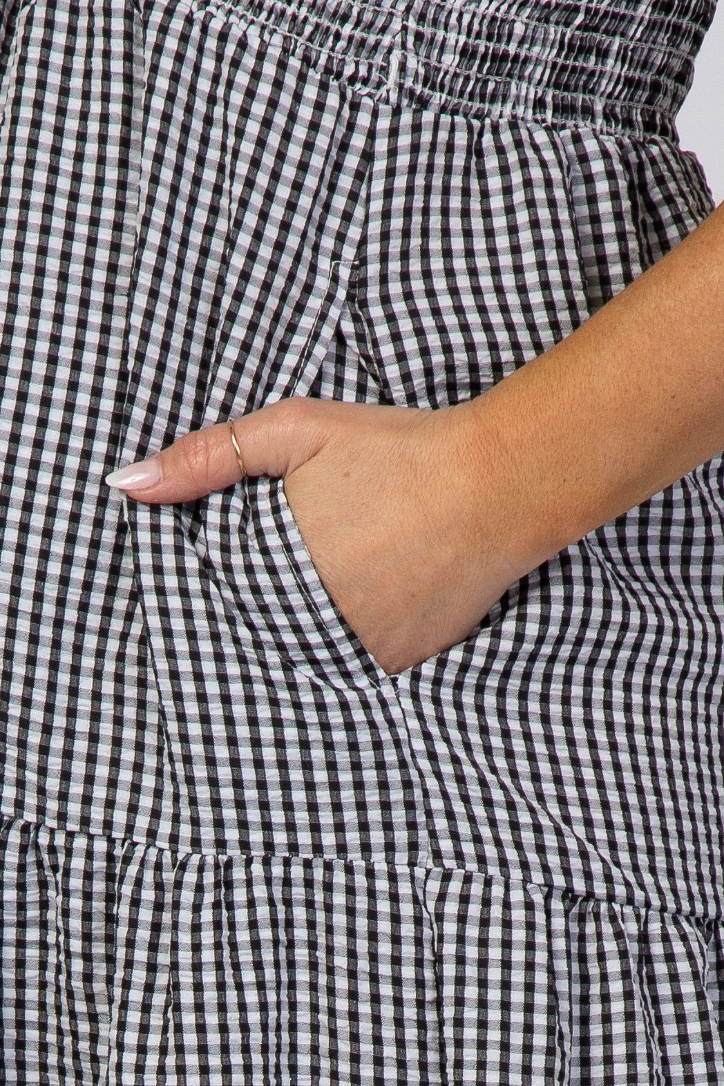 Black Checkered Tiered Maternity Midi Dress sold by Pinkblush product image thumbnail 4