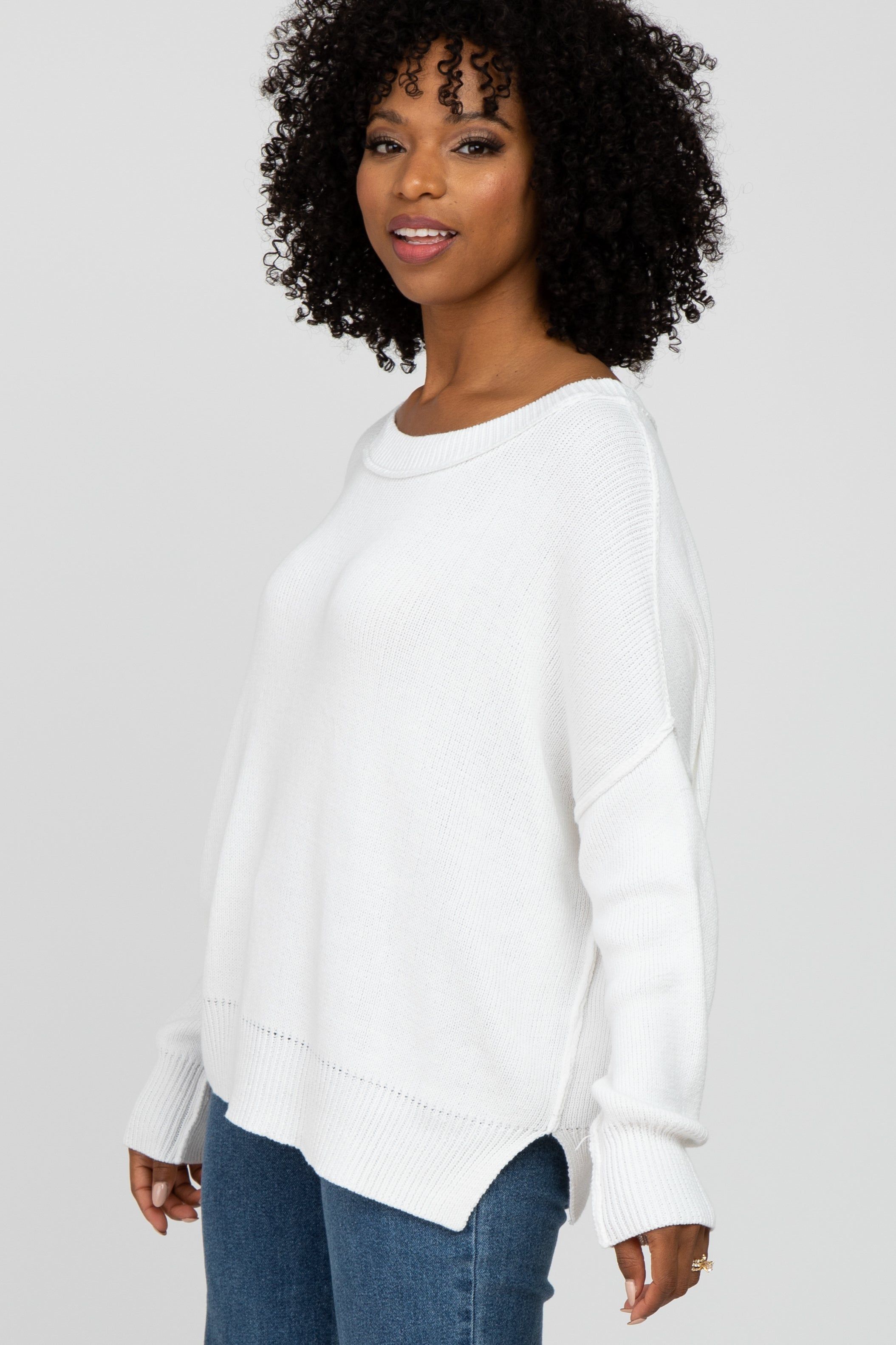 White Exposed Seam Side Slit Sweater sold by Pinkblush product image thumbnail 2