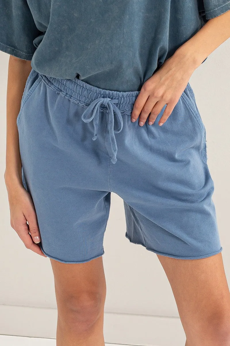Blue Raw Hem Drawstring Shorts sold by Pinkblush product image thumbnail 2