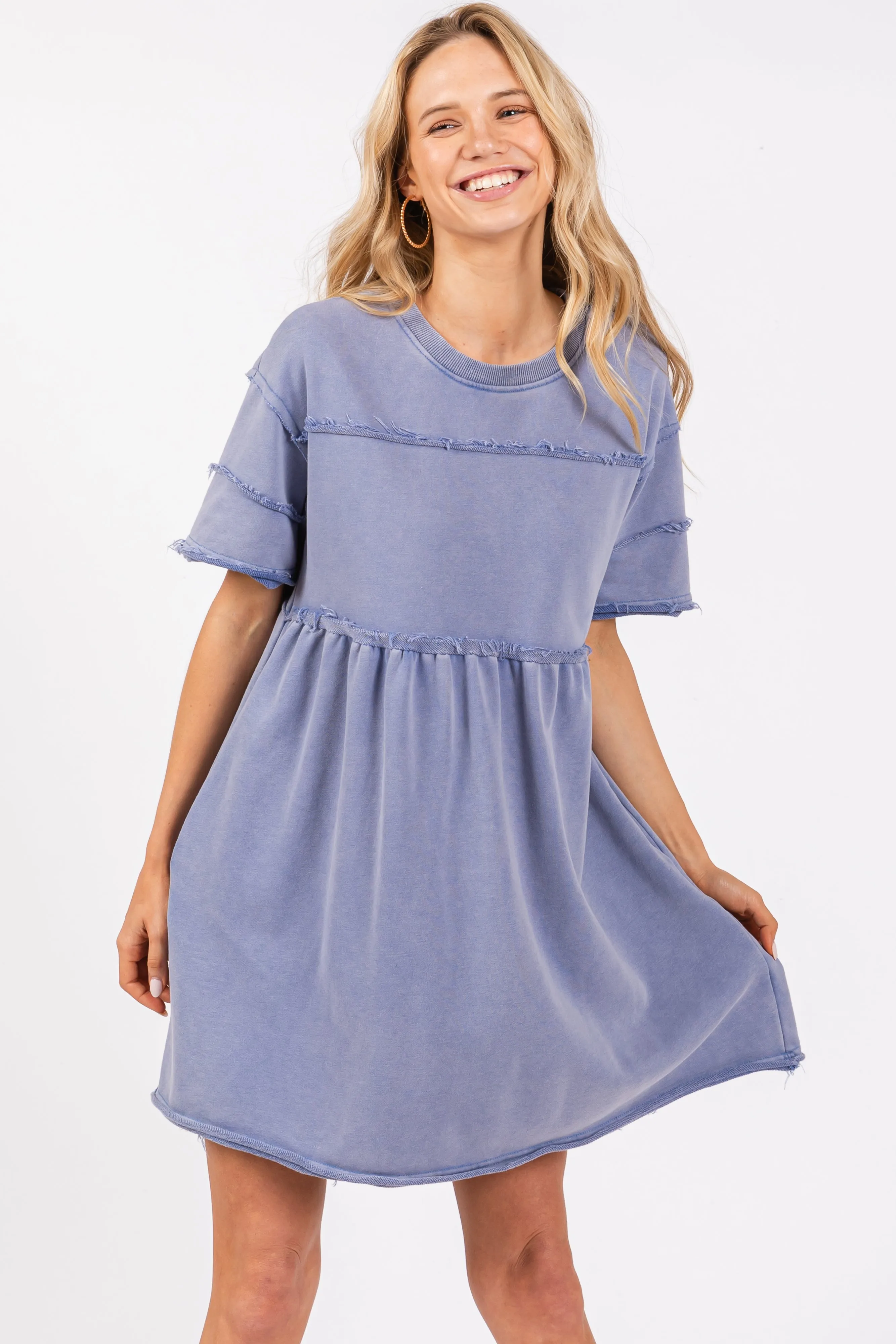 Blue Raw Hem Short Sleeve Dress sold by Pinkblush product image thumbnail 2
