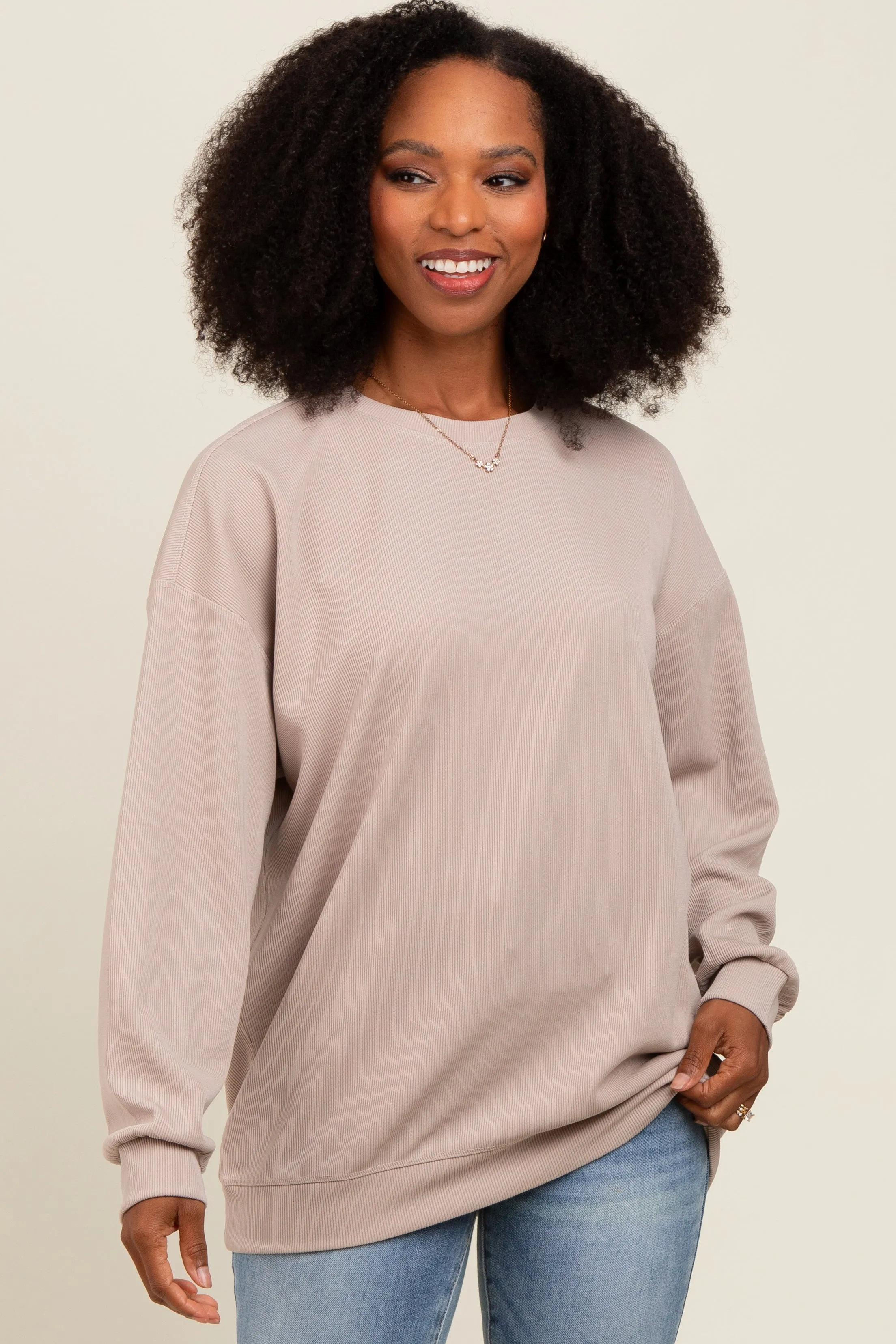 Beige Drop Shoulder Maternity Sweatshirt sold by Pinkblush product image thumbnail 4